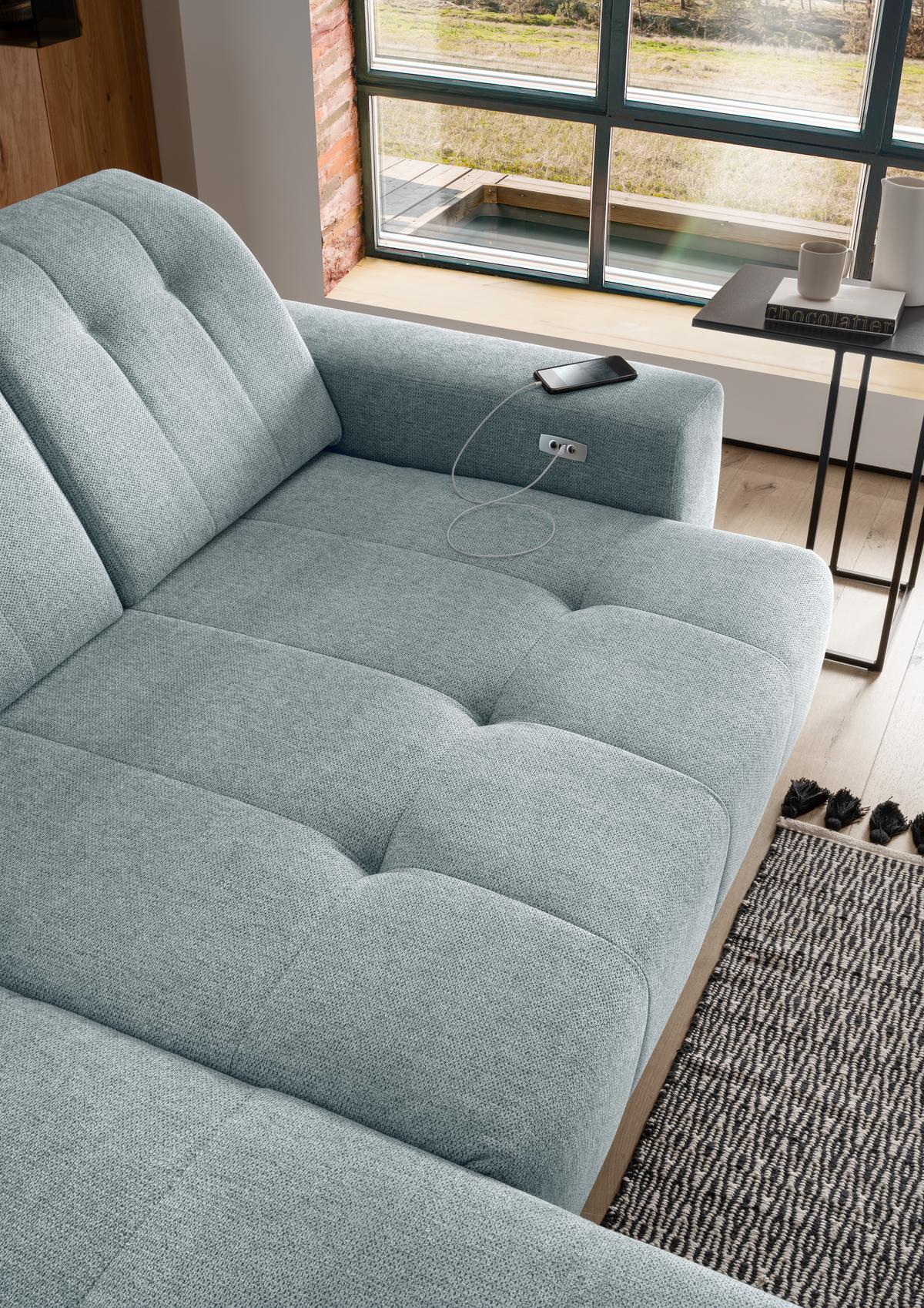 Ecksofa mit USB Anschluss Sano, Mintgrün, S: 200x261 cm - Schwarz/Mintgrün, MODERN, Textil (200/261cm) - Livetastic