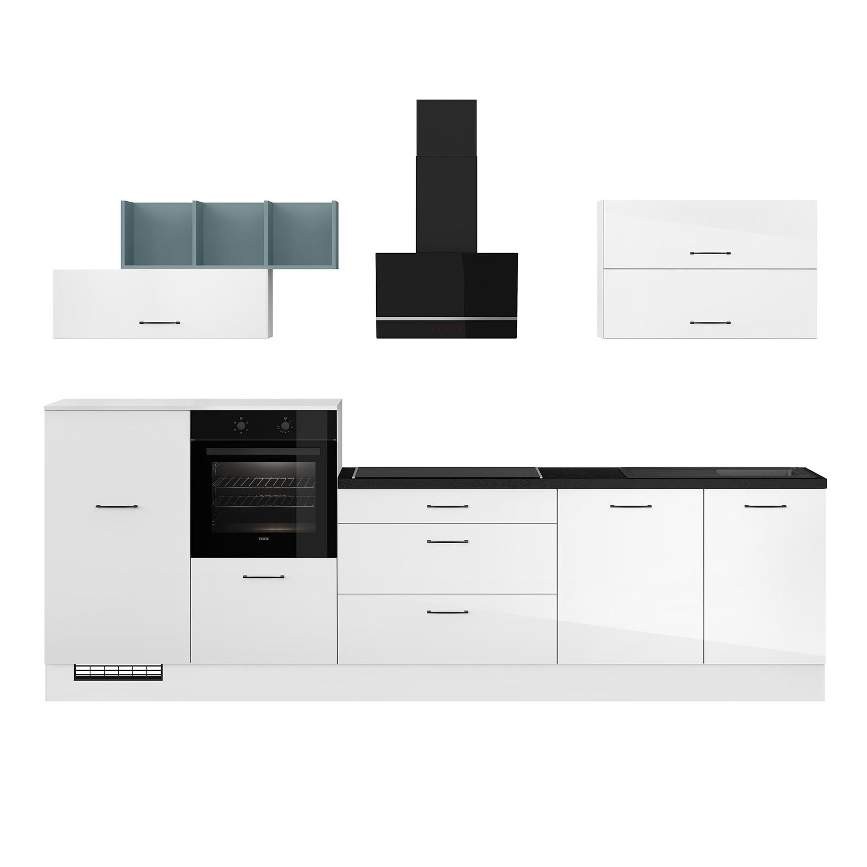 Küchenblock Ip405 Weiß B: 320 cm - Weiß Hochglanz/Schwarz, Trend, Holzwerkstoff (320cm) - Impuls