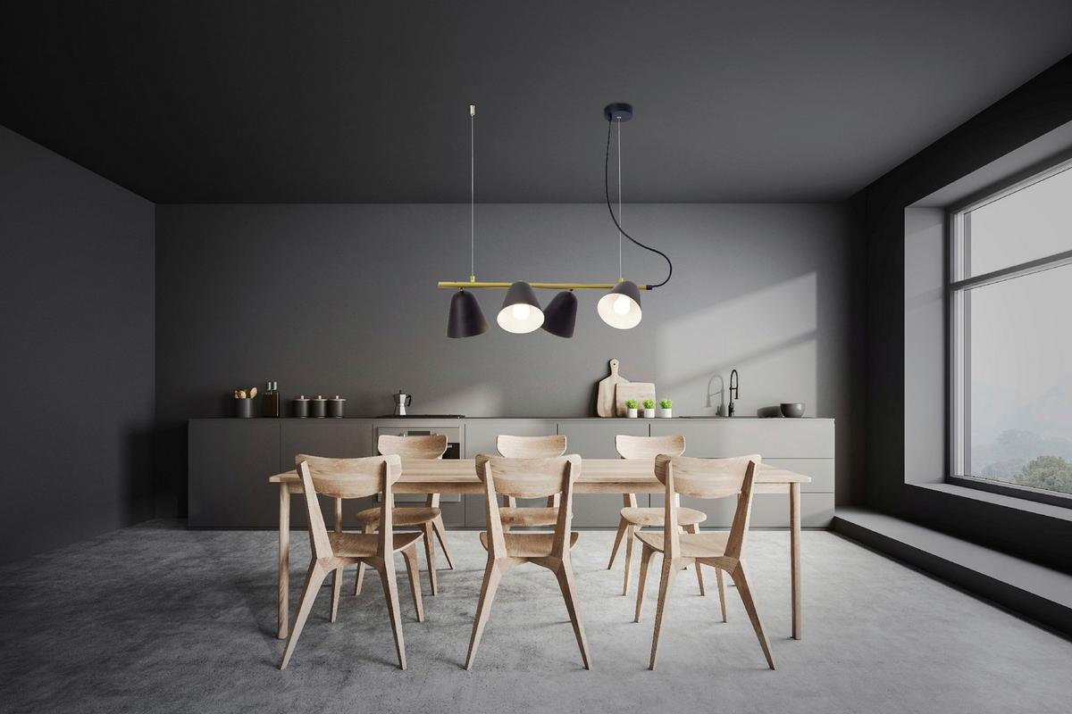 Stehlampe Triton Schwarz / Goldfarben Mit Kippschalter - Goldfarben/Schwarz, Design, Kunststoff (145cm) - Näve