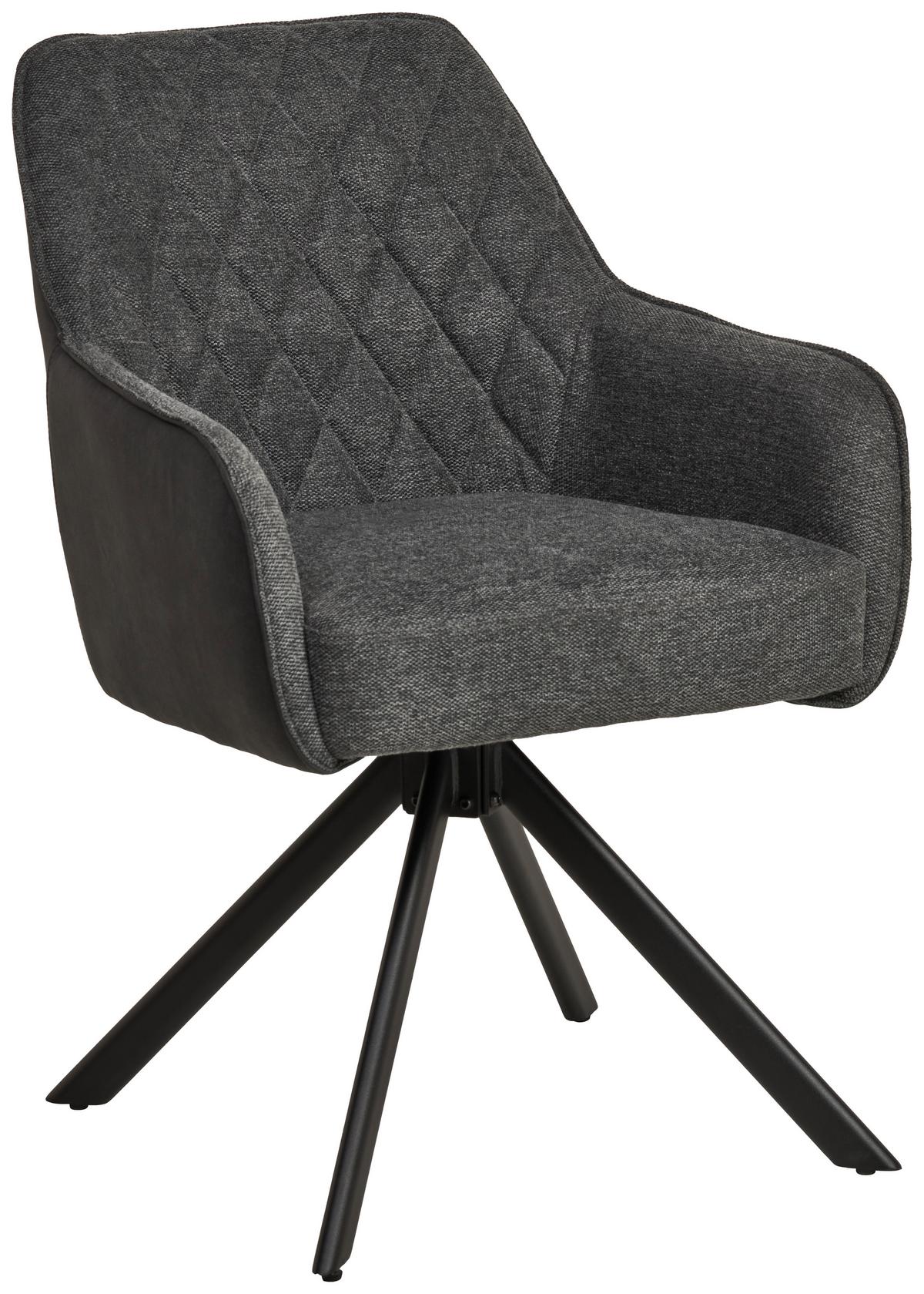 Armlehnstuhl Julie Grau, Sitzfläche 360° Drehb. - Schwarz/Grau, KONVENTIONELL, Holz/Textil (57/84/63cm) - Livetastic