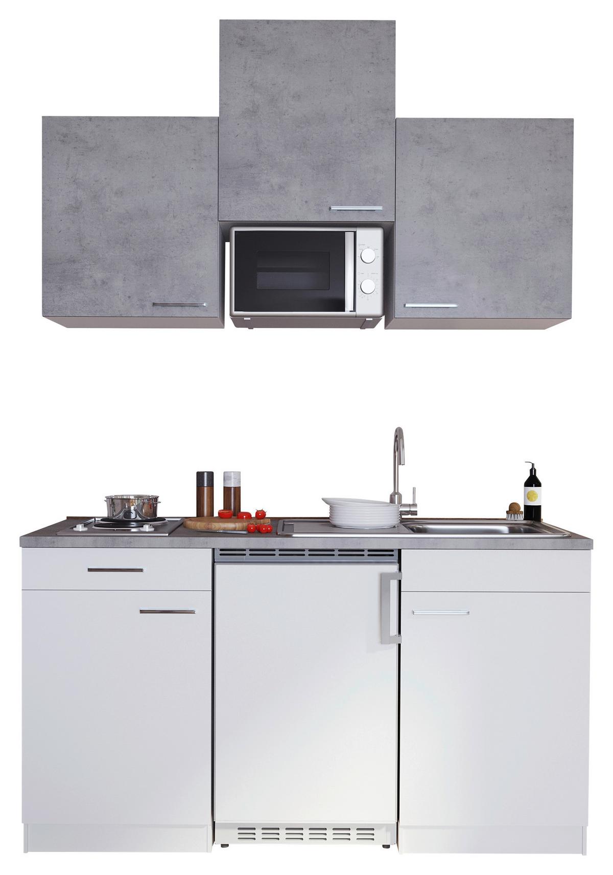 Miniküche Mit Kühlschrank Und Mikrowelle B: 150 Cm Grau/weiß - Weiß/Grau, KONVENTIONELL, Holzwerkstoff (150cm) - Respekta