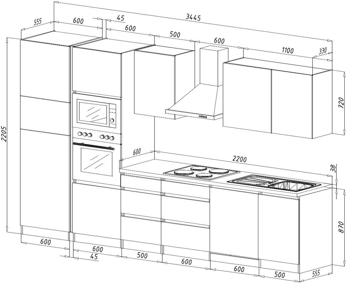 Küchenzeile Premium mit Geräten 345 cm Weiß/Eiche Dekor - Eichefarben/Weiß Hochglanz, Basics, Holzwerkstoff (345cm) - Respekta
