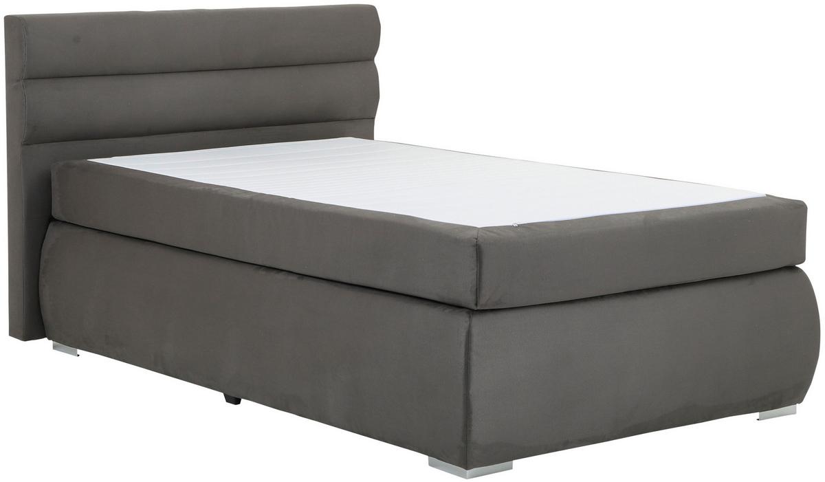 Boxspringbett mit Topper 120x200 cm Gala Anthrazit - Chromfarben/Anthrazit, Basics, Textil (120/200cm)