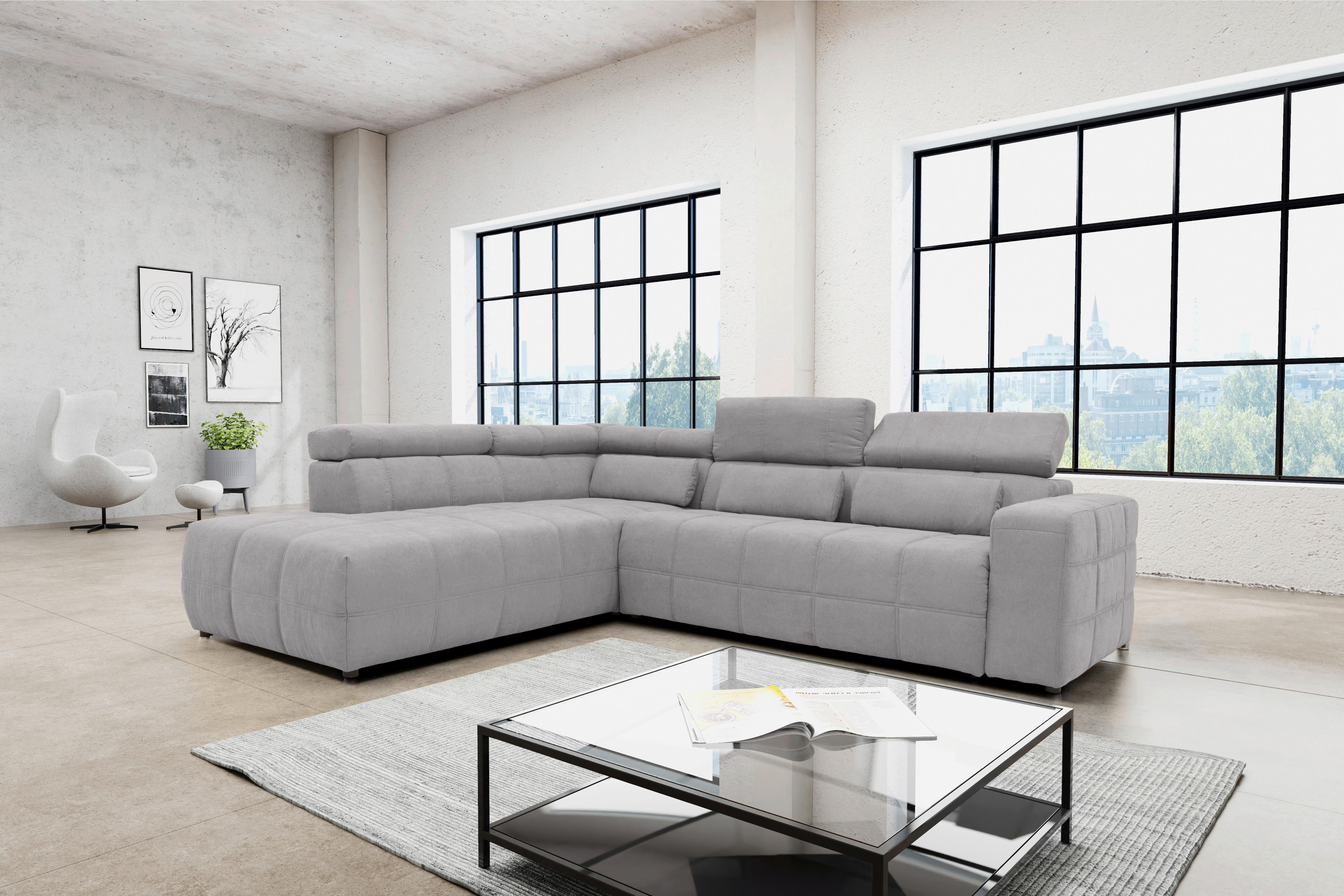 Ecksofa Mit Sitztiefen- Verstellung Brandon Silbern - Silberfarben/Schwarz, Design, Textil (228/275cm) - MID.YOU