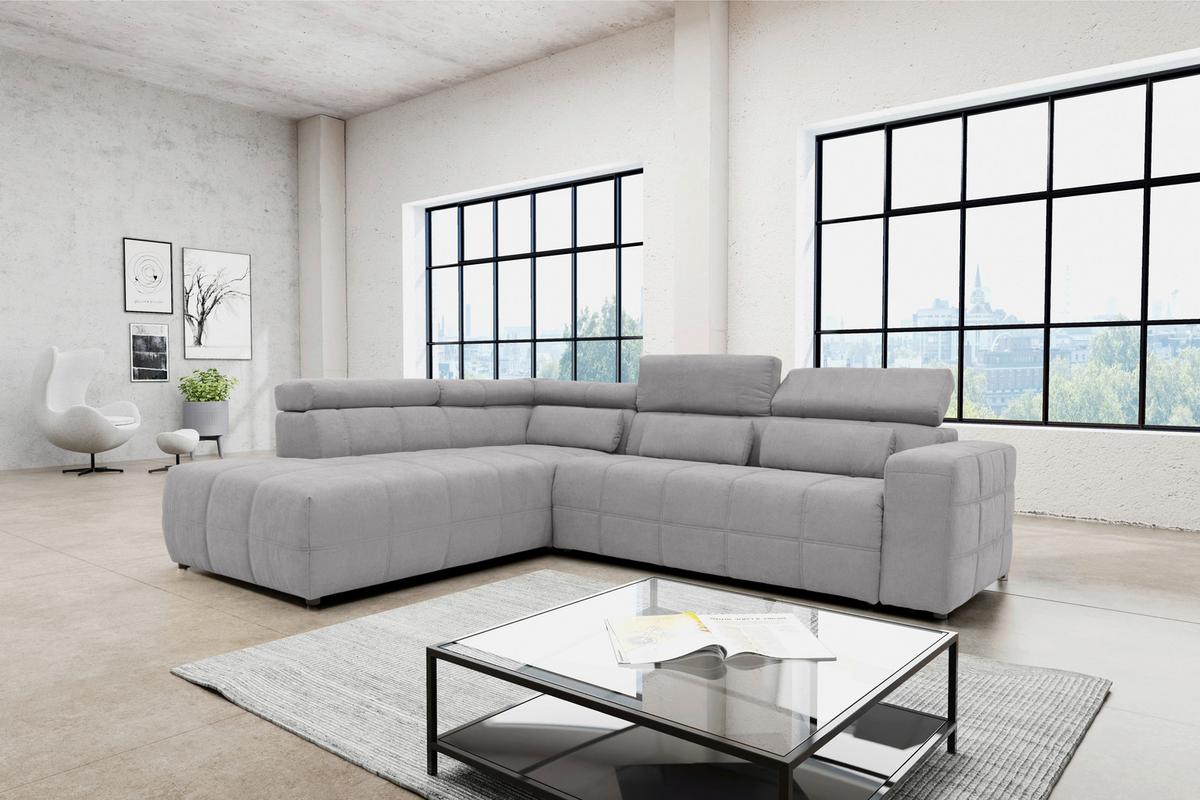 Ecksofa Mit Sitztiefen- Verstellung Brandon Silbern - Silberfarben/Schwarz, Design, Textil (228/275cm) - MID.YOU