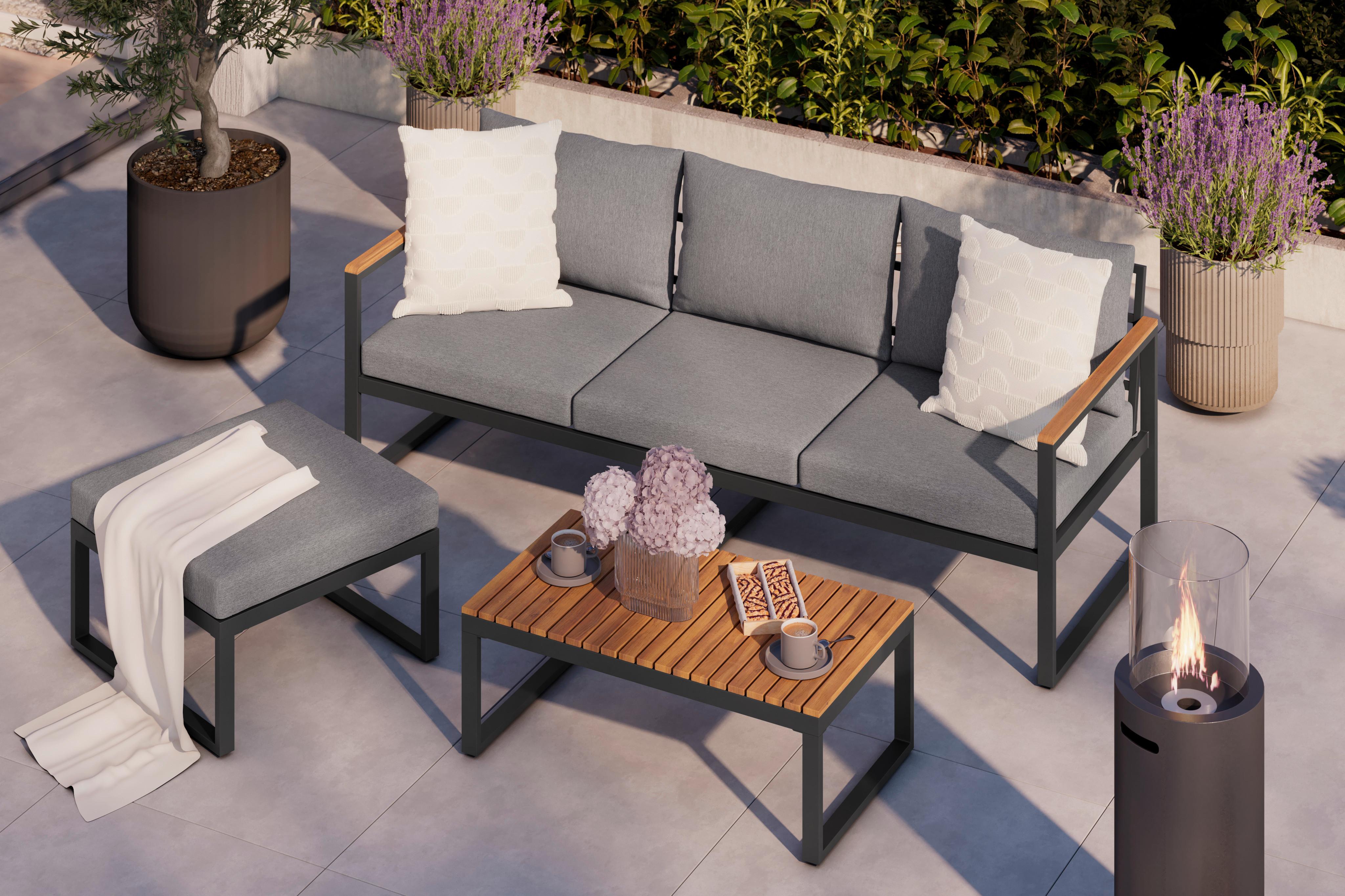 Loungegarnitur 3-tlg. Acapulco Aus Akazie Mit Kissen - Weiß/Grau, MODERN, Holz/Textil - Beldano