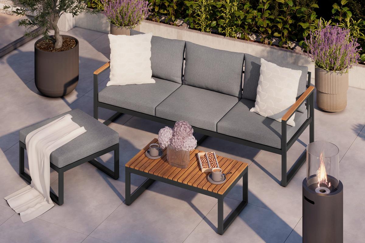 Loungegarnitur Acapulco - Weiß/Grau, MODERN, Holz/Textil (199/69/73cm) - Beldano