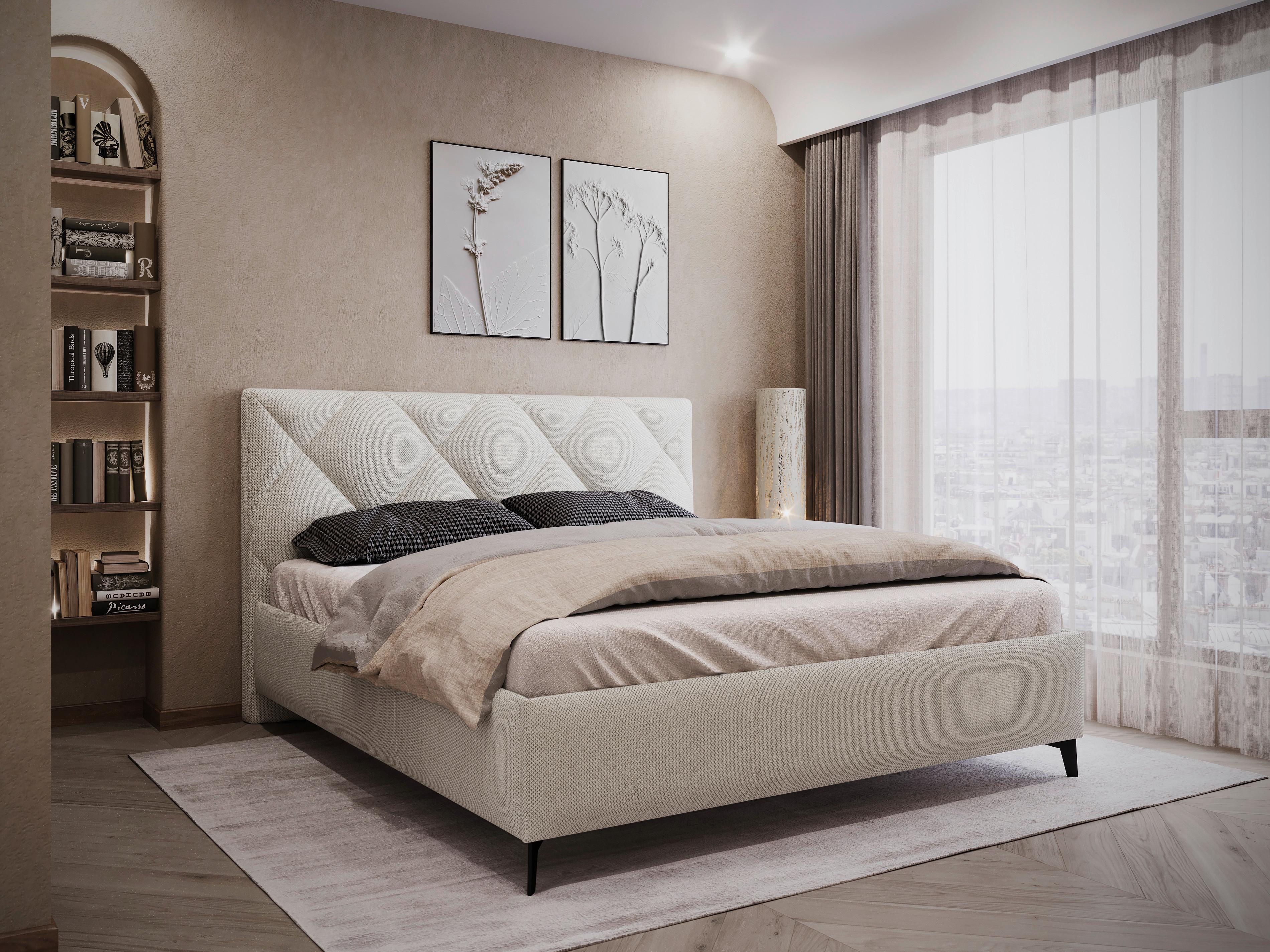 Polsterbett Bianco - Creme/Schwarz, MODERN, Holz/Textil (180/200cm) - MID.YOU