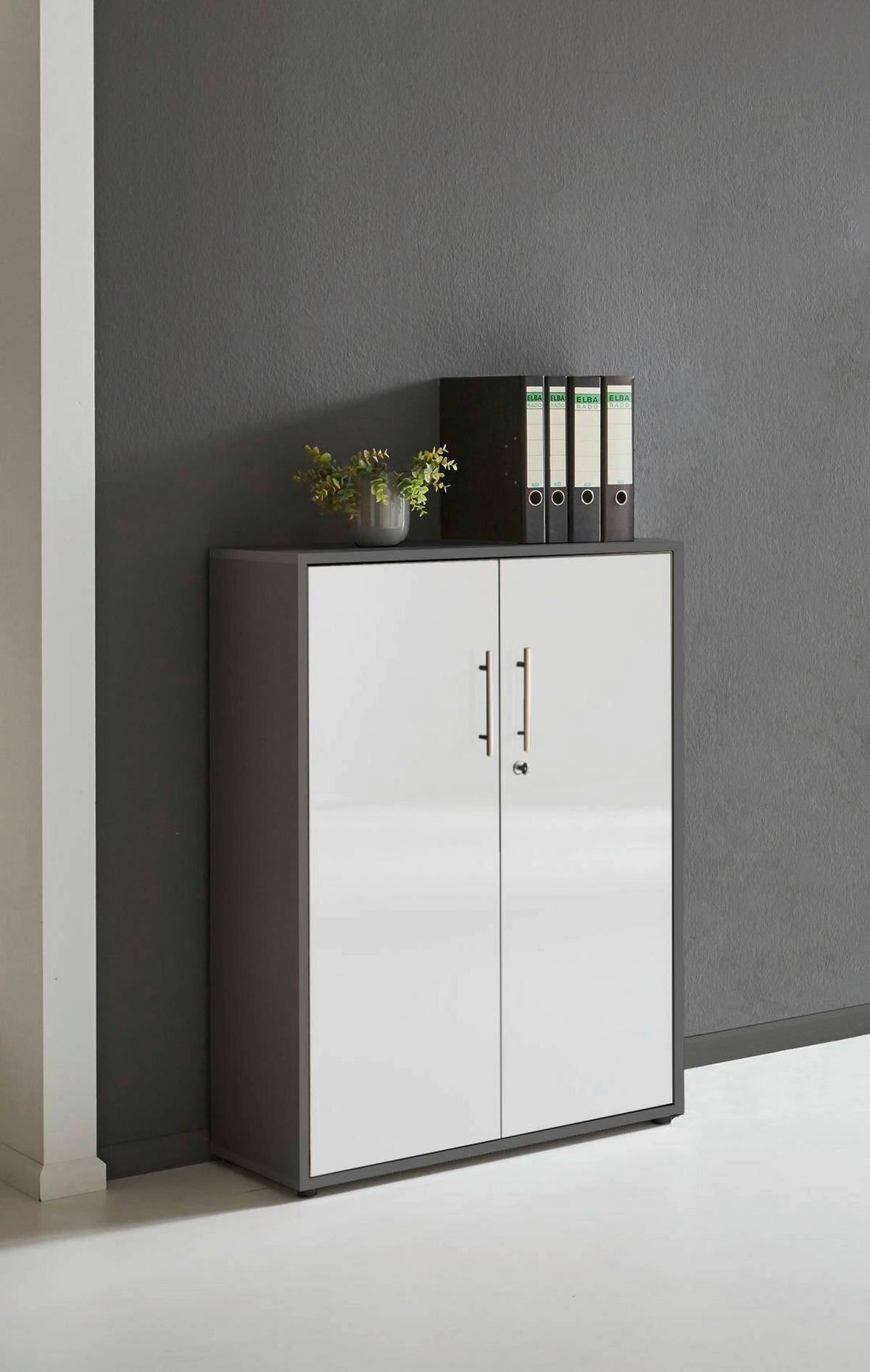 AKTENSCHRANK OFFICE EDITION - Weiß Hochglanz/Anthrazit, MODERN, Holzwerkstoff (84,4/113,6/33cm) - MID.YOU