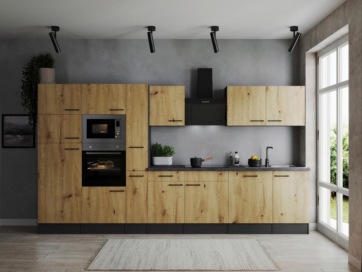 Küchenblock Oliver Artisan Dekor B: 370 Cm - Eiche Artisan/Grau, Design, Holzwerkstoff (370cm) - Respekta