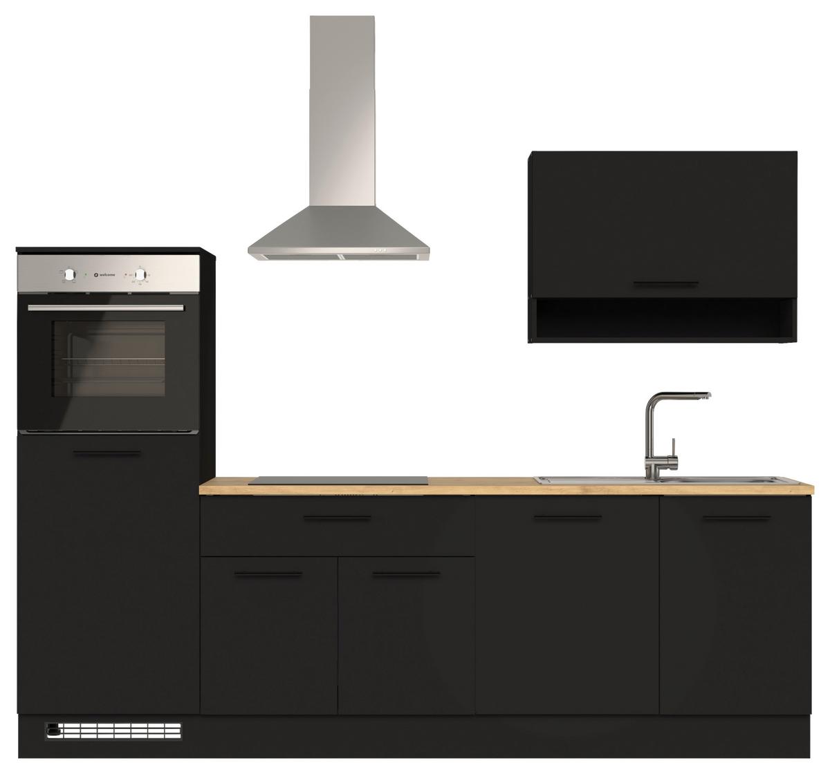 Küchenblock Berlin Schwarz/Eiche Dekor B: 260 cm - Schwarz/Eiche Artisan, Design, Holzwerkstoff (260cm) - MID.YOU