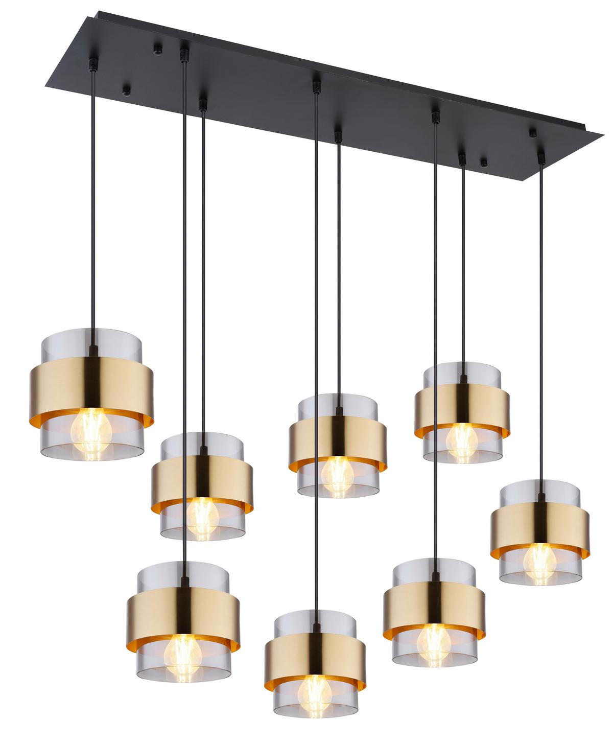 Függőlámpa 15560-8h - fekete/sárgarézszínű, Design, üveg/fém (103/31,5/120cm)
