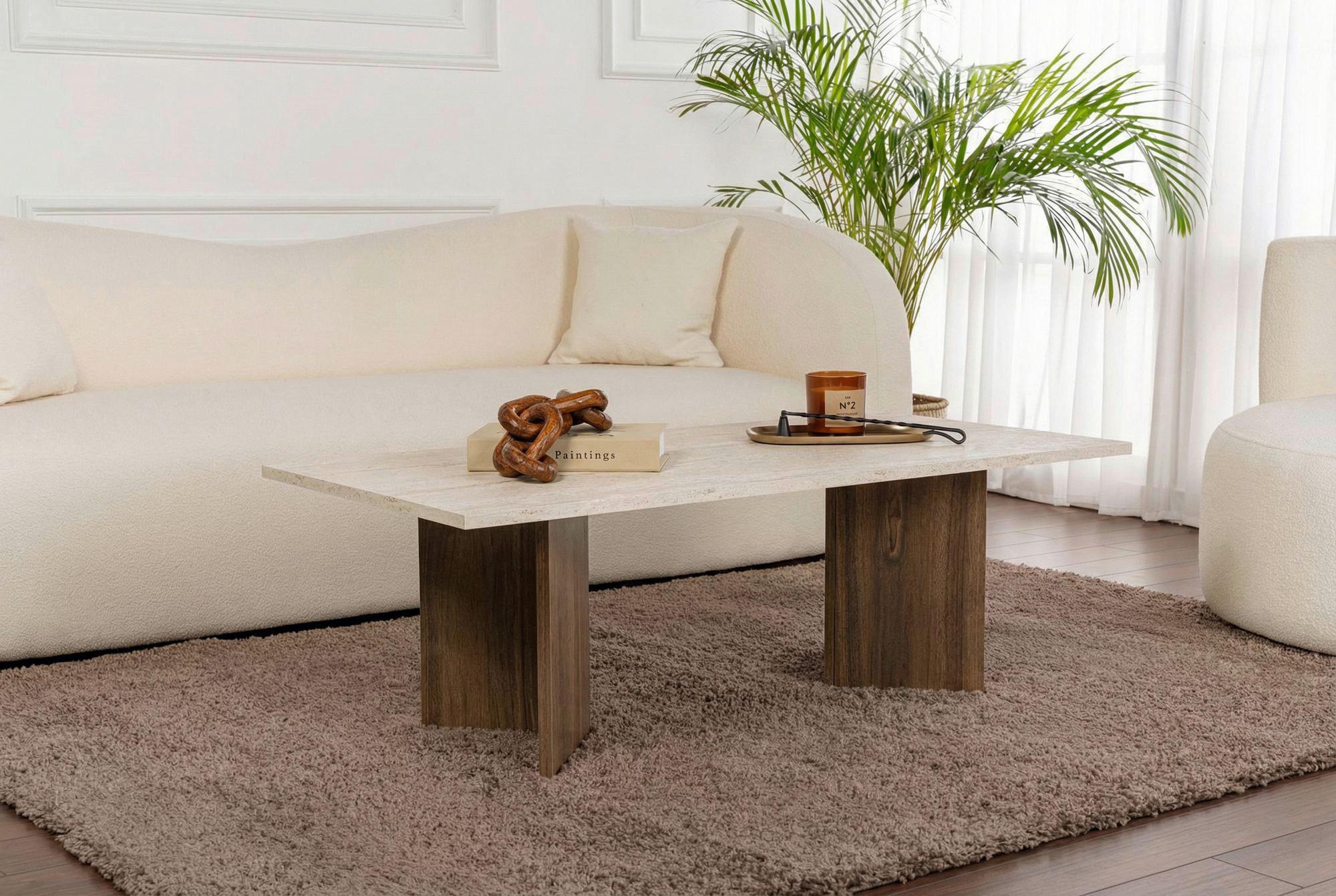 Couchtisch Sabin Creme/Walnussfarben B: 119cm - Walnussfarben/Creme, Design, Holzwerkstoff (119/40/60cm) - MID.YOU