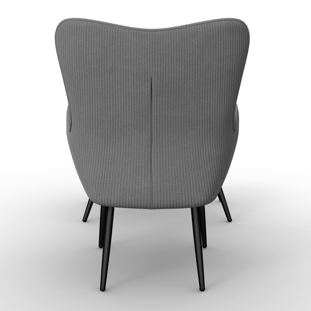 Kreslo s taburetkou AURORA, sivý menčester, max. 120 kg - čierna/sivá, Modern, kov/drevo (68/98/74cm) - Bessagi Home