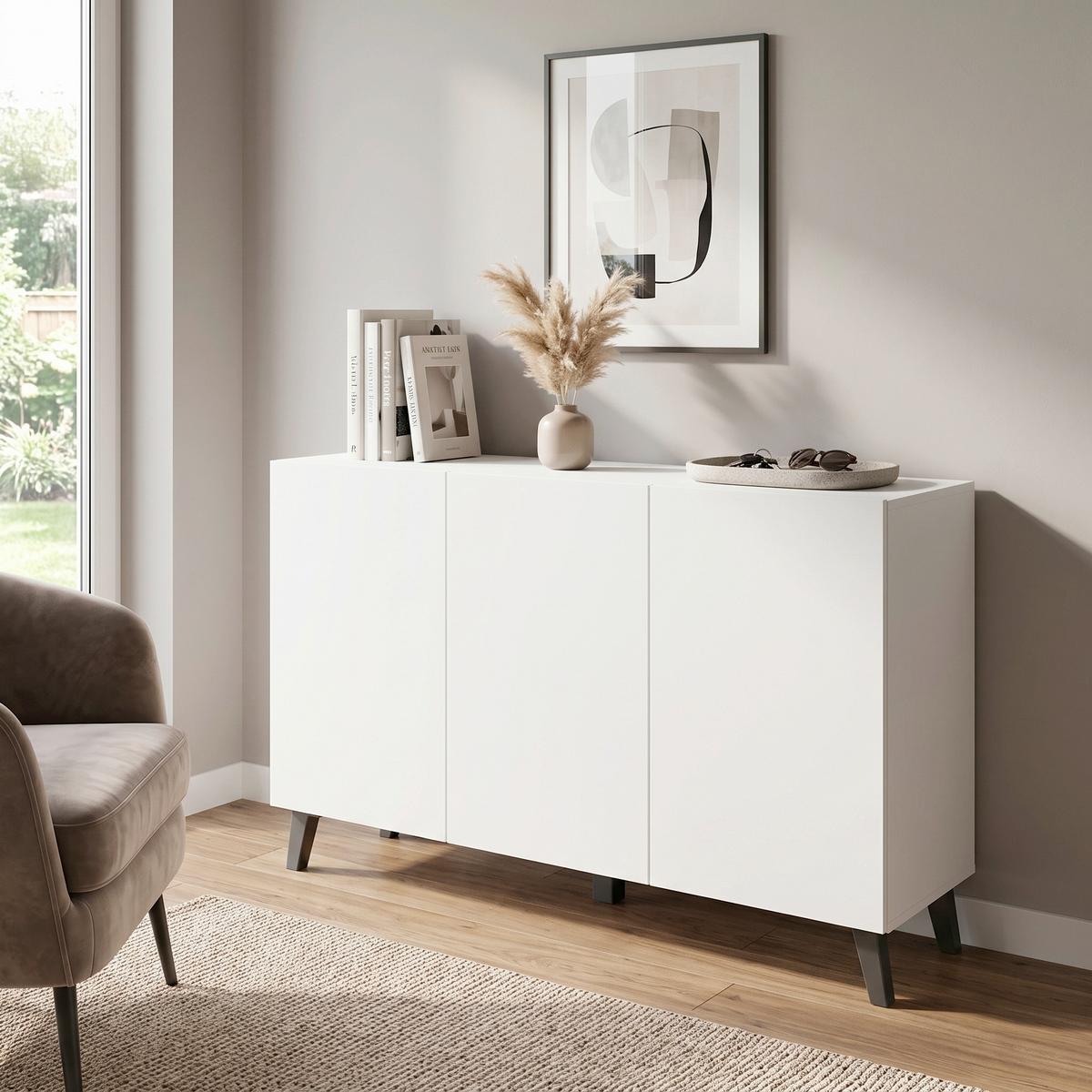 ŠIROKÁ KOMODA SIDEBOARD PHUKET 120 - bílá/černá, Design, kompozitní dřevo/plast (120/76/39cm) - P & B