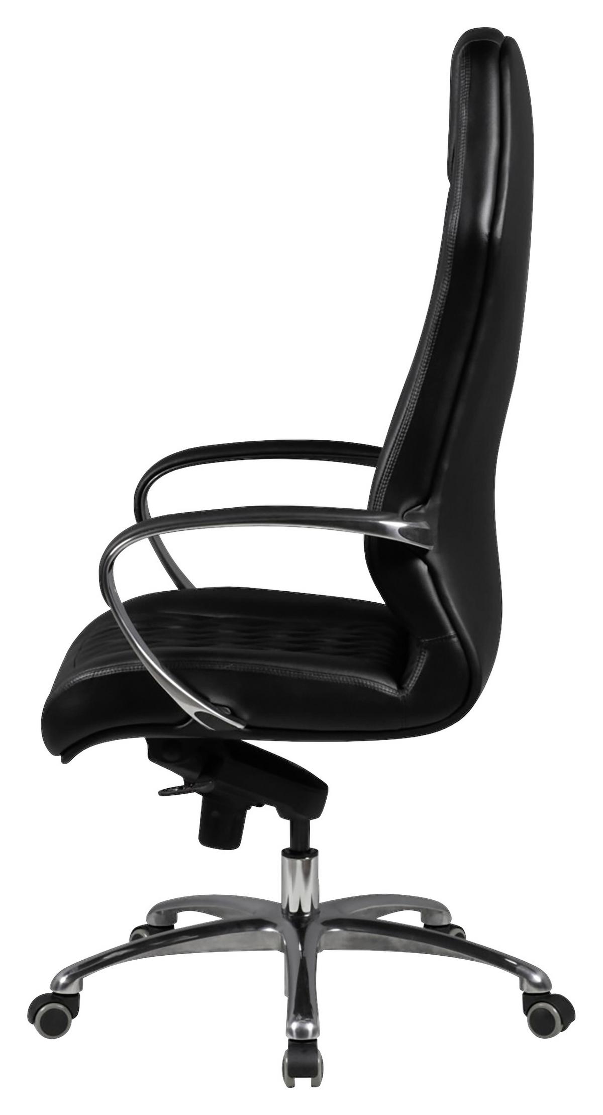 Chefsessel Monterey Echtleder Mit Armlehnen + Wippfunktion - Schwarz/Alufarben, MODERN, Leder/Kunststoff (67/136/67cm) - MID.YOU