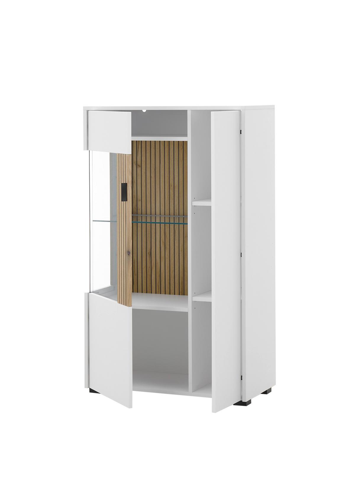 Vitrine Hudson Weiß/eichefarben B: 75 Cm - Eichefarben/Schwarz, Design, Glas/Holzwerkstoff (75/38/125cm) - MID.YOU