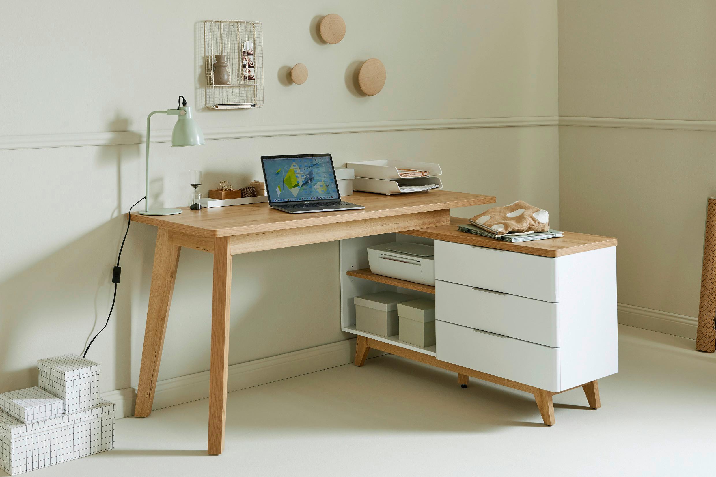 Eckschreibtisch Libre D 240 E - Eichefarben/Weiß, KONVENTIONELL, Holzwerkstoff (140/118/76cm) - Livetastic