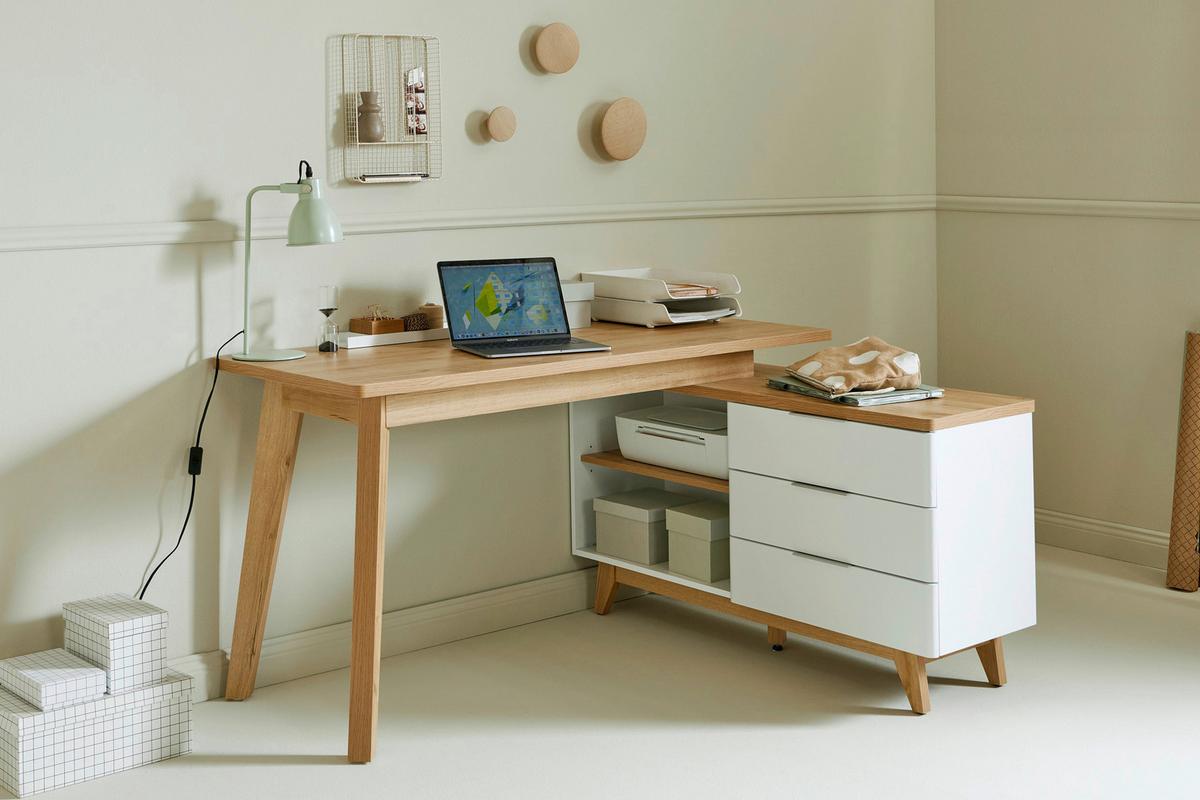 Eckschreibtisch Libre D 240 E - Eichefarben/Weiß, KONVENTIONELL, Holzwerkstoff (140/118/76cm) - Livetastic