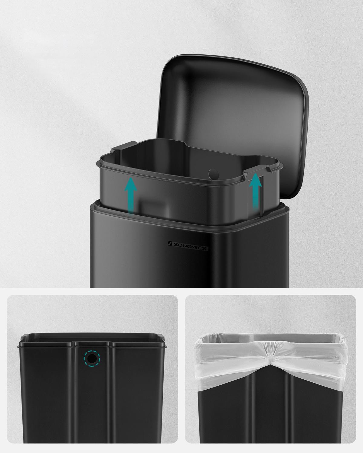 Abfallsammler Schwarz B: 34,5cm - Schwarz, Basics, Kunststoff/Metall (34,5/61,5/32,5cm)