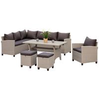 Loungegarnitur 5-tlg. Palma Kunststoffgeflecht mit Kissen - Dunkelbraun/Naturfarben, KONVENTIONELL, Kunststoff/Textil (239/170cm) - Gardenson