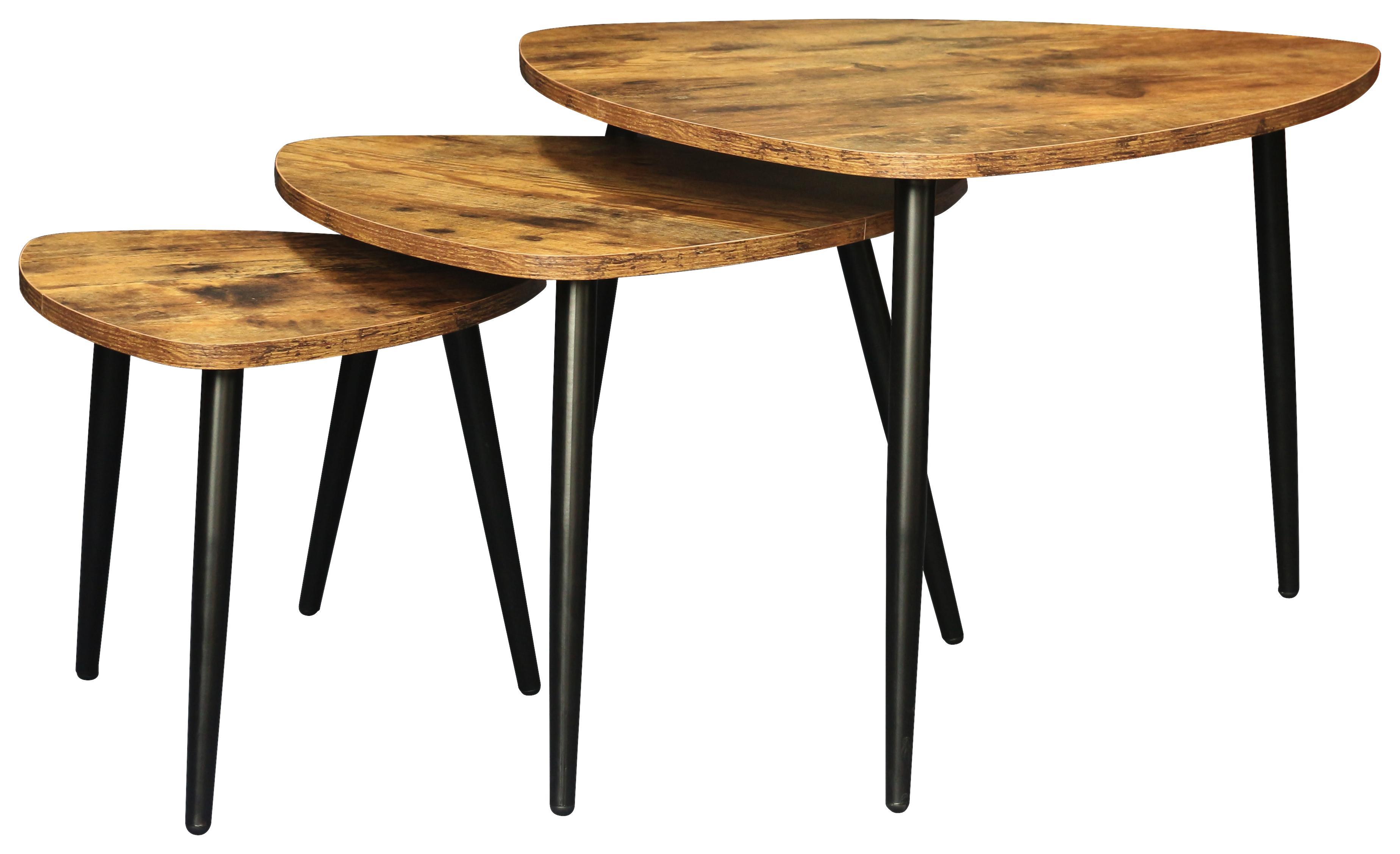 Couchtischset Rocky 3-teilig Nautrfarben - Schwarz/Naturfarben, MODERN, Holzwerkstoff/Metall (62/48/34,5/41/35/30cm) - Luca Bessoni