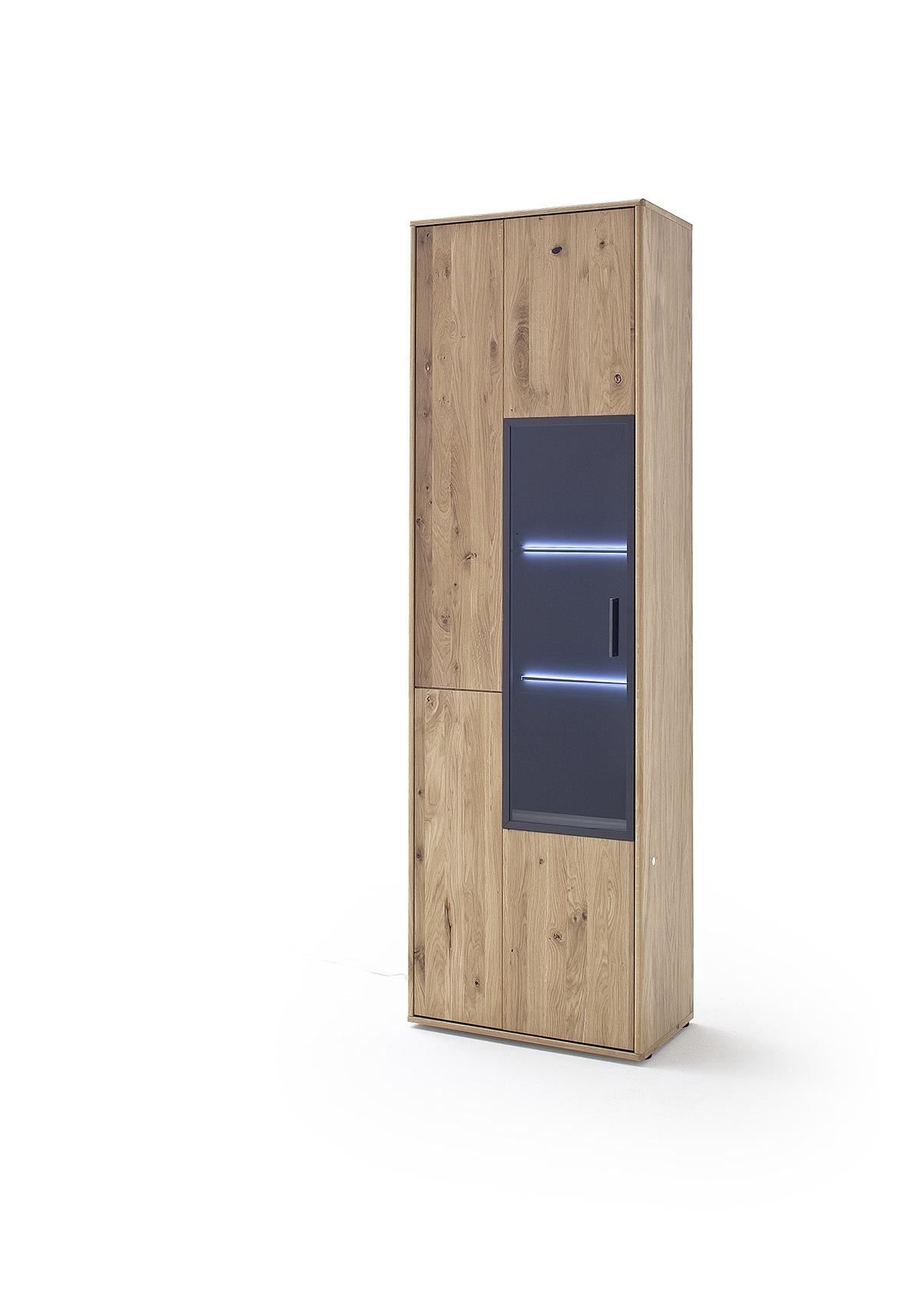 Wohnkombination teilmassiv 3--teilig. Portland Eichefarben - Eichefarben/Schwarz, Design, Glas/Holz (298/207/50cm) - Livetastic