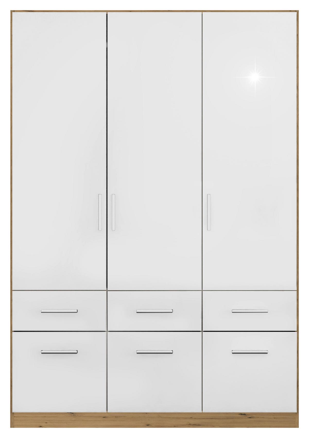Drehtürenschrank 136 Cm Berlin Eiche Dekor/weiß - Weiß Hochglanz/Eiche Artisan, MODERN, Holzwerkstoff (136/197/54cm) - Rauch Möbel