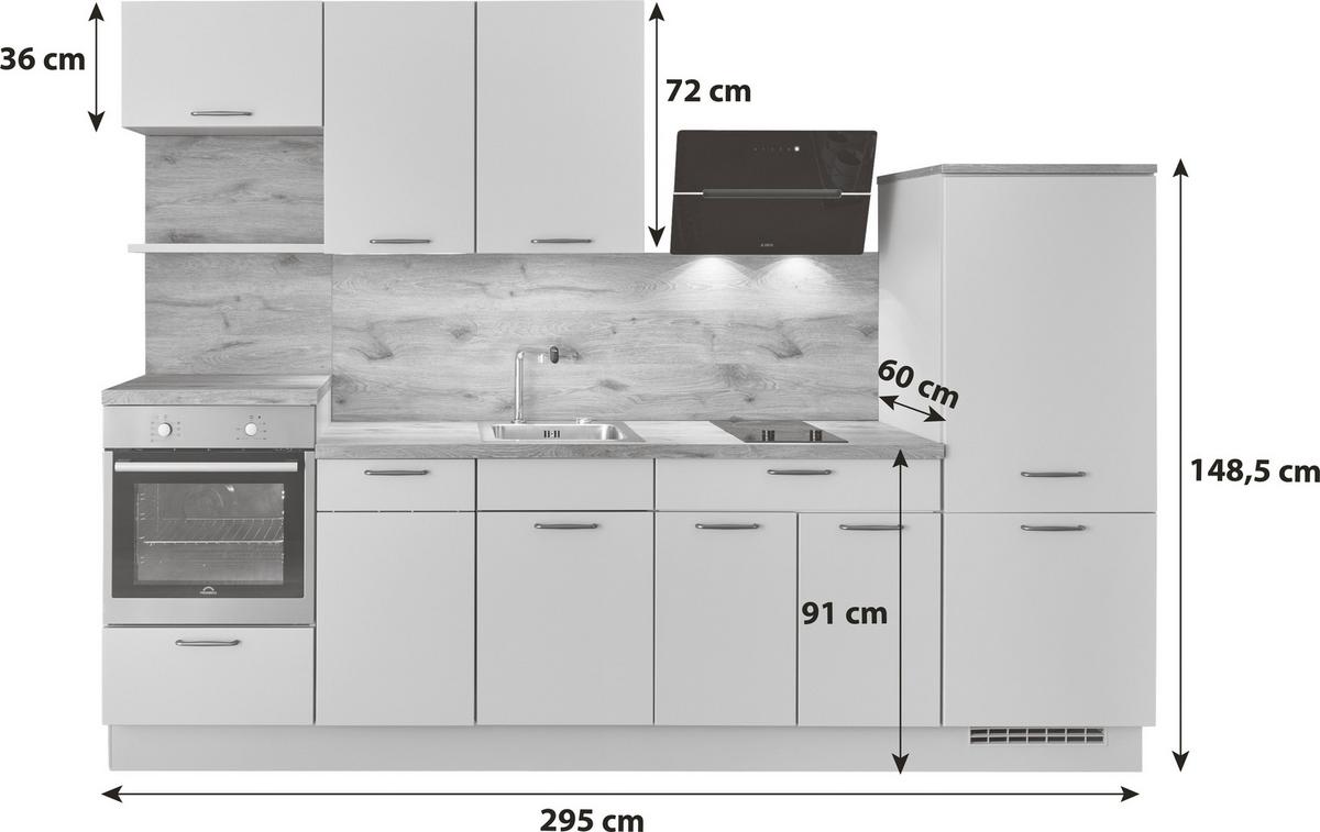 Küchenzeile Fontana Ohne Geräte 295 Cm Steingrau - Eichefarben, MODERN, Holzwerkstoff (295cm)