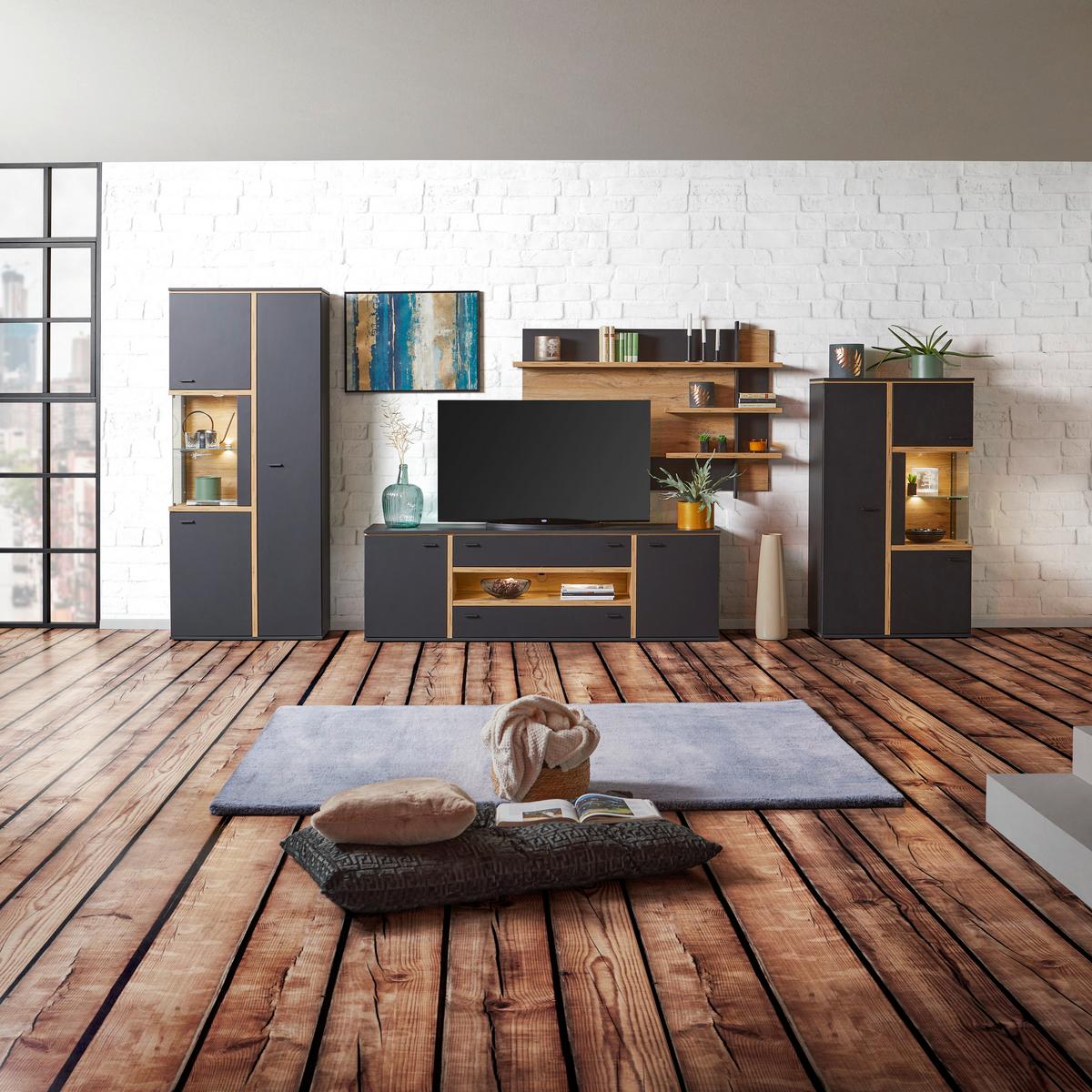 Vitrine Miron B: 86,7 cm mit Beleuchtung Massiv - MODERN, Glas/Holzwerkstoff (86,7/149/41,6cm)