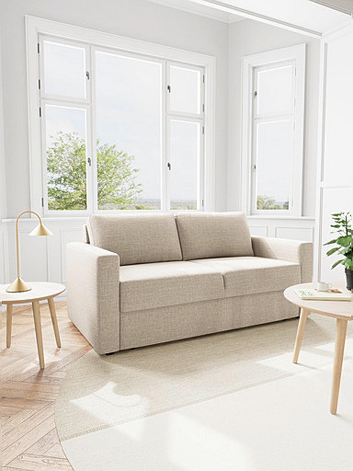 Schlafsofa Fleury Beige B: 176cm - Beige/Schwarz, MODERN, Kunststoff/Textil (176/85/88cm) - Livetastic