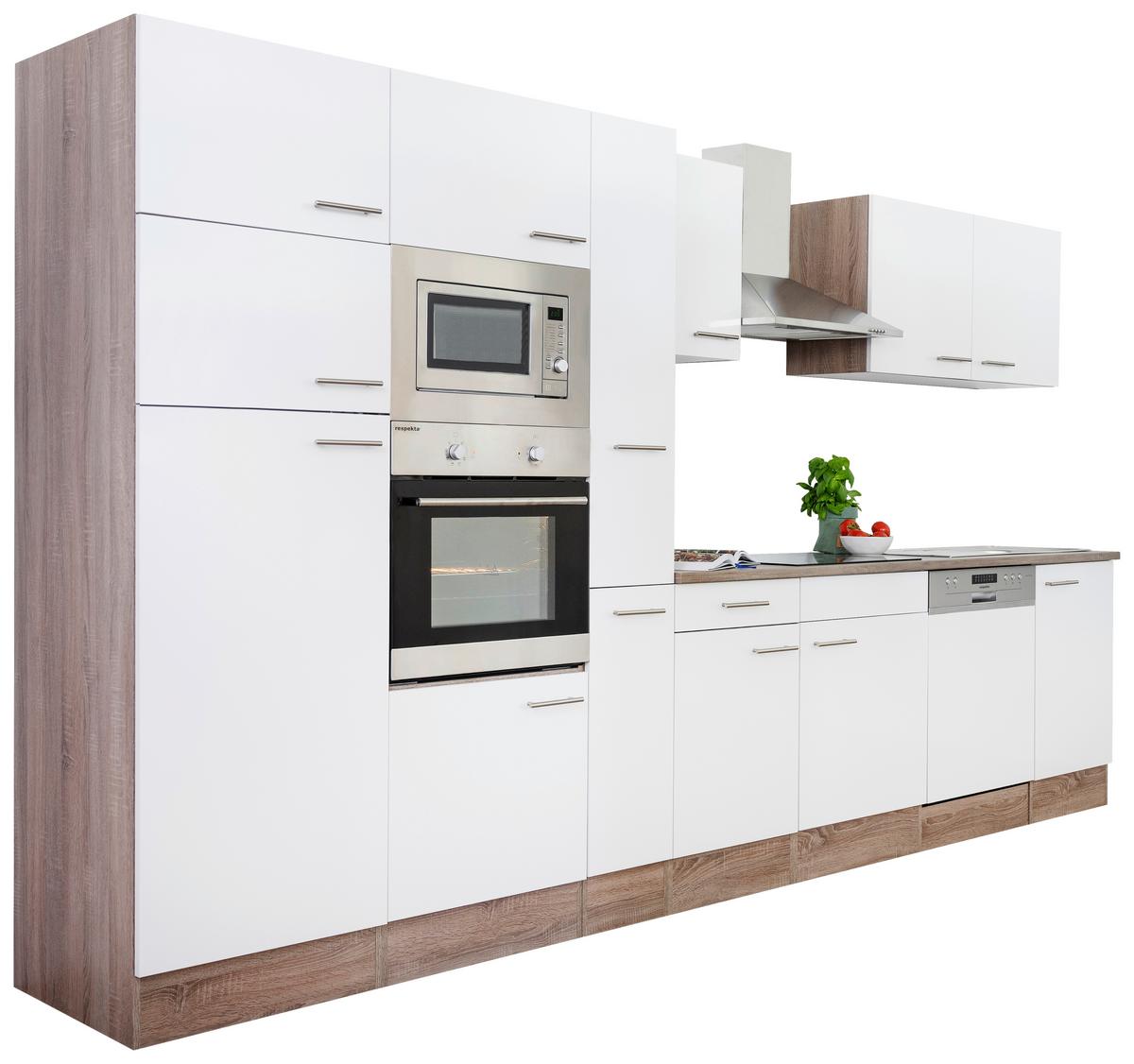 Küchenzeile mit Geräten B: 370 cm Weiß/Eiche Dekor - Eichefarben/Weiß, MODERN, Holzwerkstoff (370cm) - Respekta