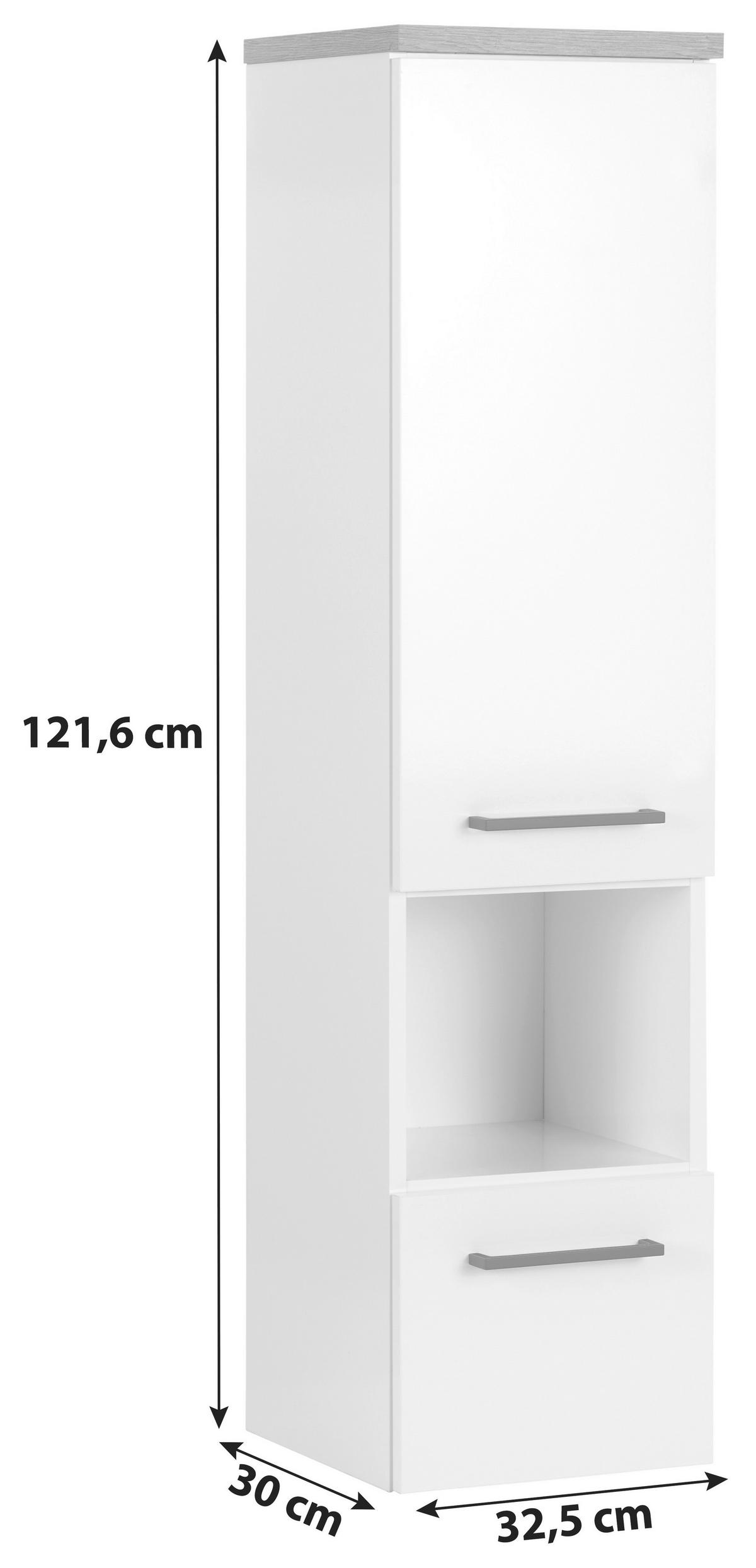 Hängender Midischrank Bavelli B 30 cm Weiß - Weiß, KONVENTIONELL, Glas/Holzwerkstoff (30/121,6/32,5cm)