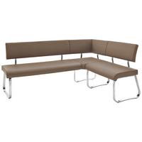 Eckbank Cappuccino Echtleder Arco 200x150 cm - Edelstahlfarben/Cappuccino, Design, Leder/Metall (200/150cm) - Livetastic