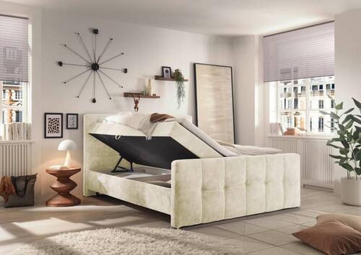 Boxbett Valetta 6 - Creme/Schwarz, MODERN, Holzwerkstoff/Textil (180/200cm) - MID.YOU