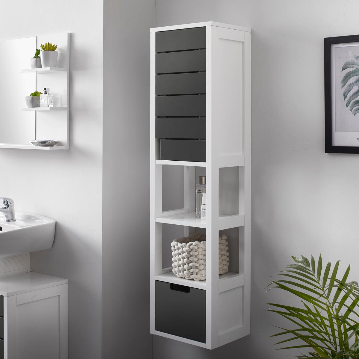 Vysoká skříňka TIA - šedá/bílá, Moderní (30/116/24cm) - P & B
