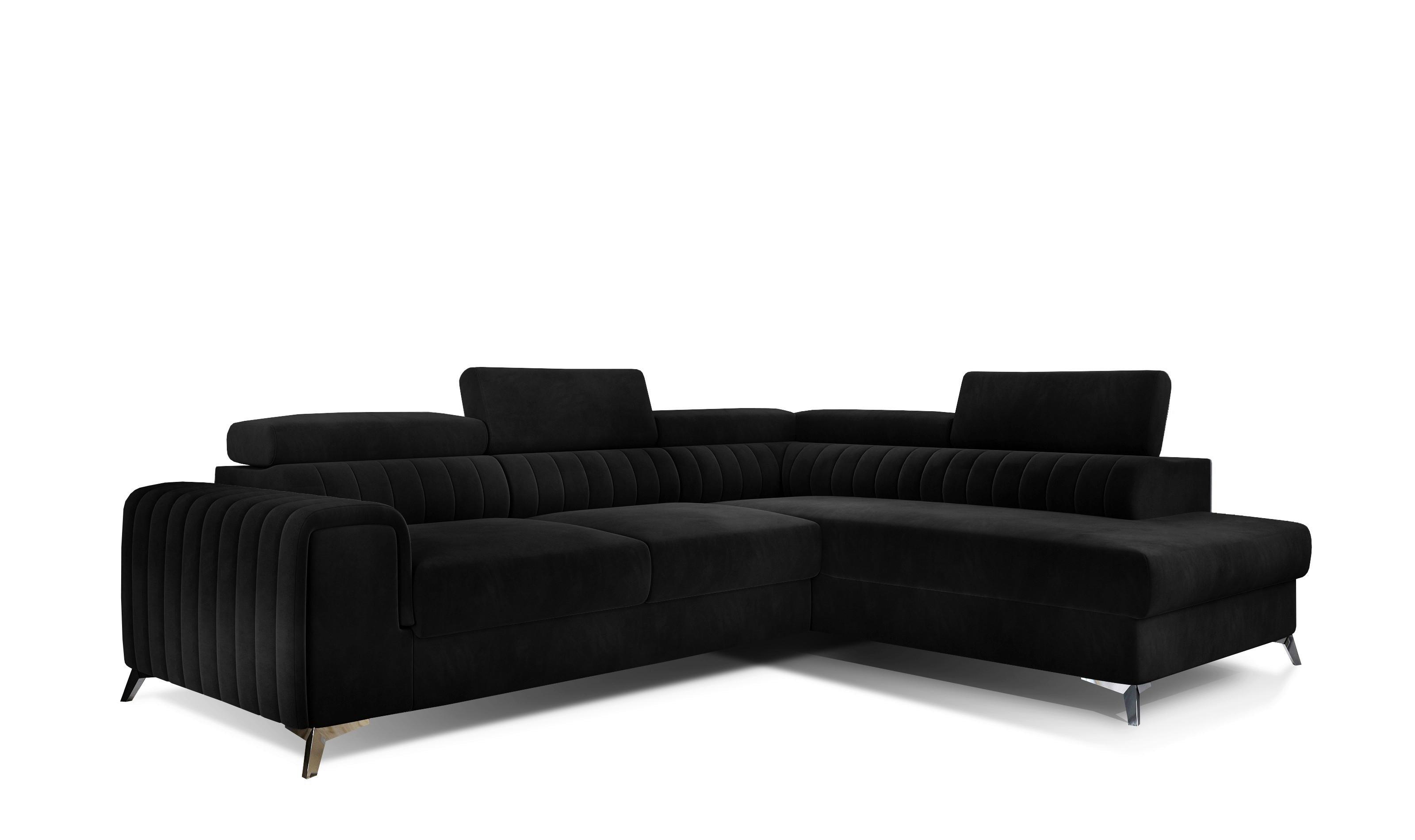 Ecksofa Laurence Schwarz S: 278x205 cm - Silberfarben/Schwarz, Design, Textil (278/205cm) - MID.YOU
