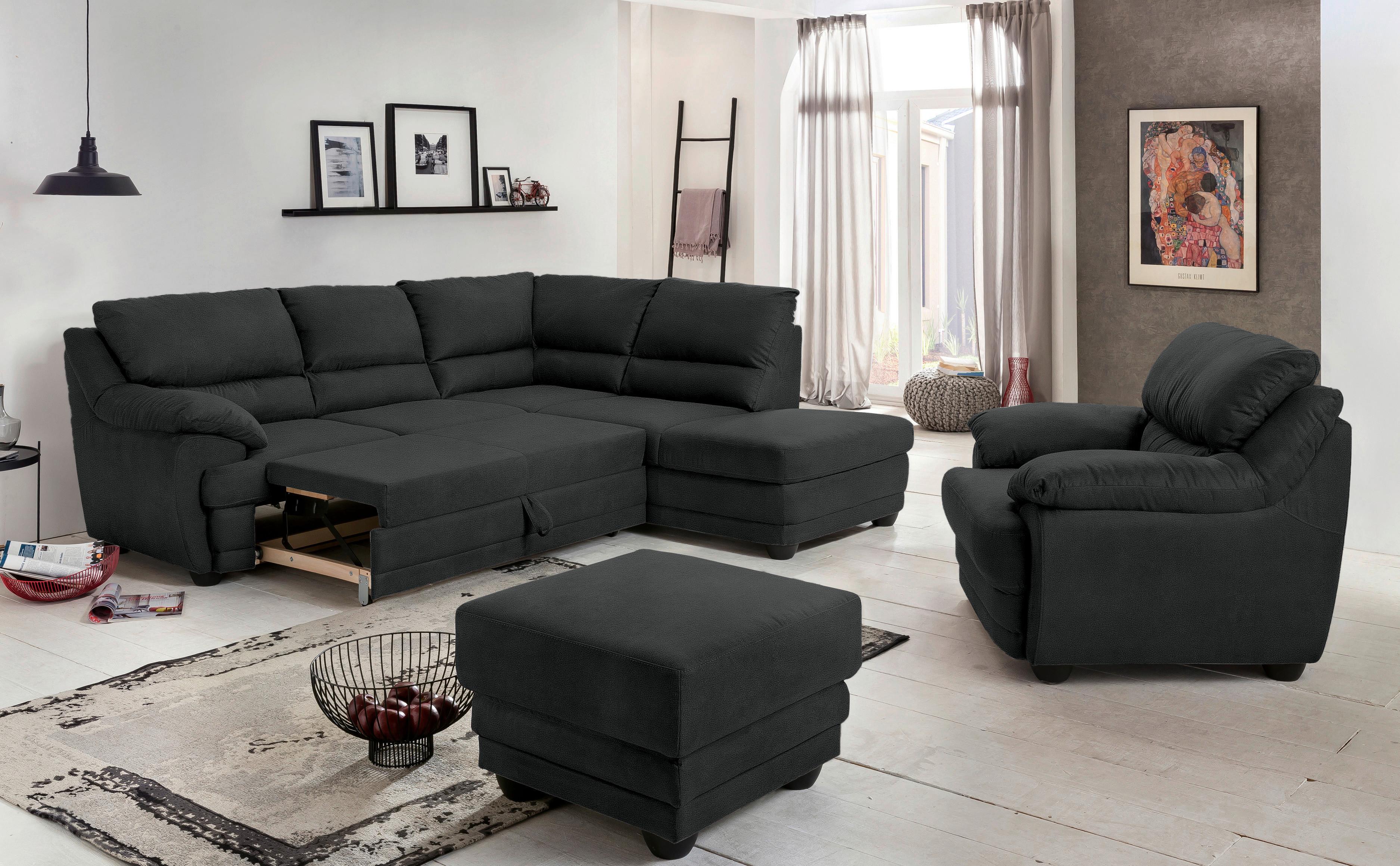 Ecksofa mit Schlaffunktion Nebolo Anthrazit S. 246x225cm - Anthrazit/Schwarz, Design, Textil (246/225cm) - Livetastic