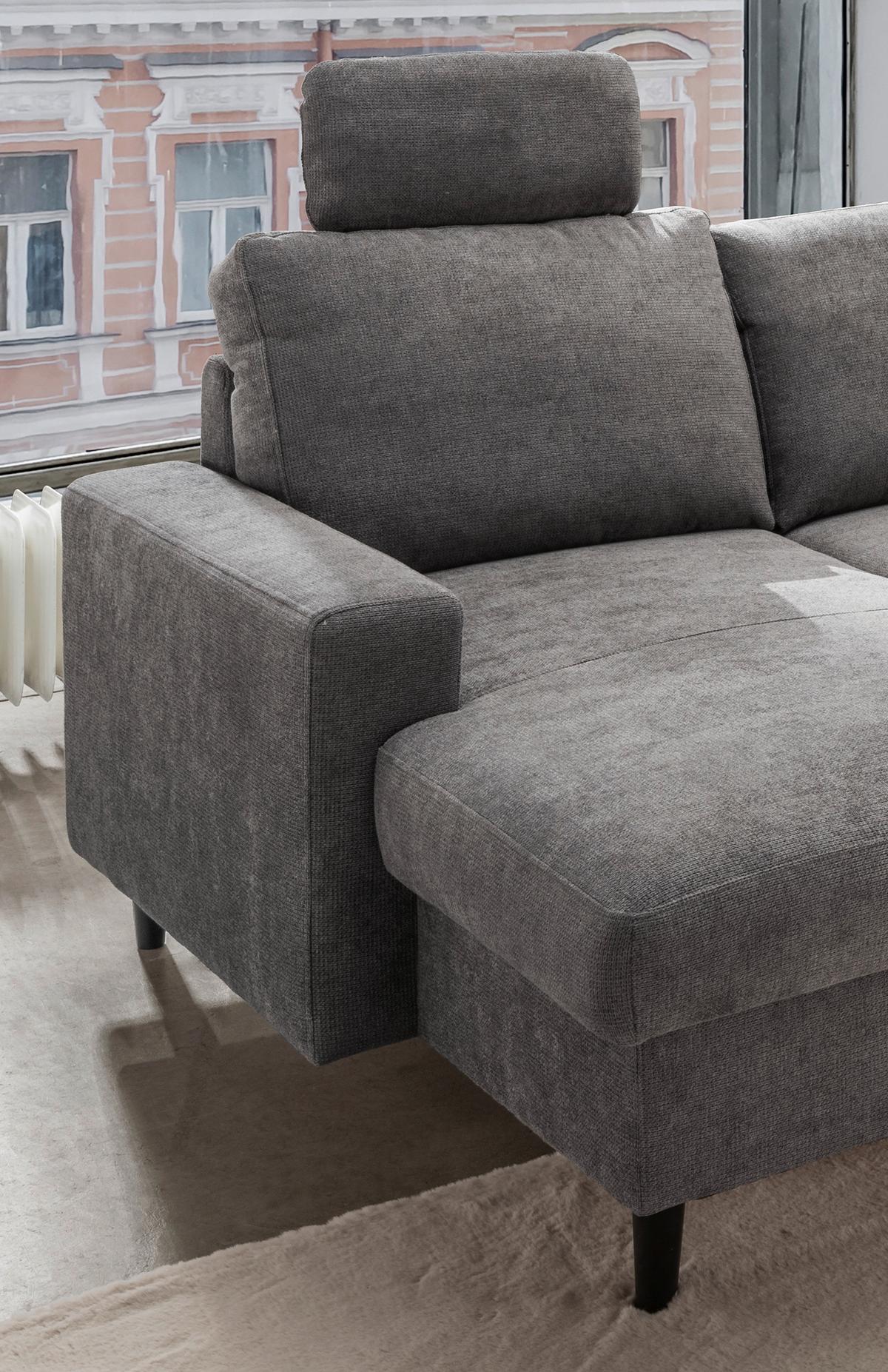 Wohnlandschaft Passione Dunkelgrau U: 153x305x200 cm - Dunkelgrau/Schwarz, MODERN, Textil (153/305/200cm) - Livetastic