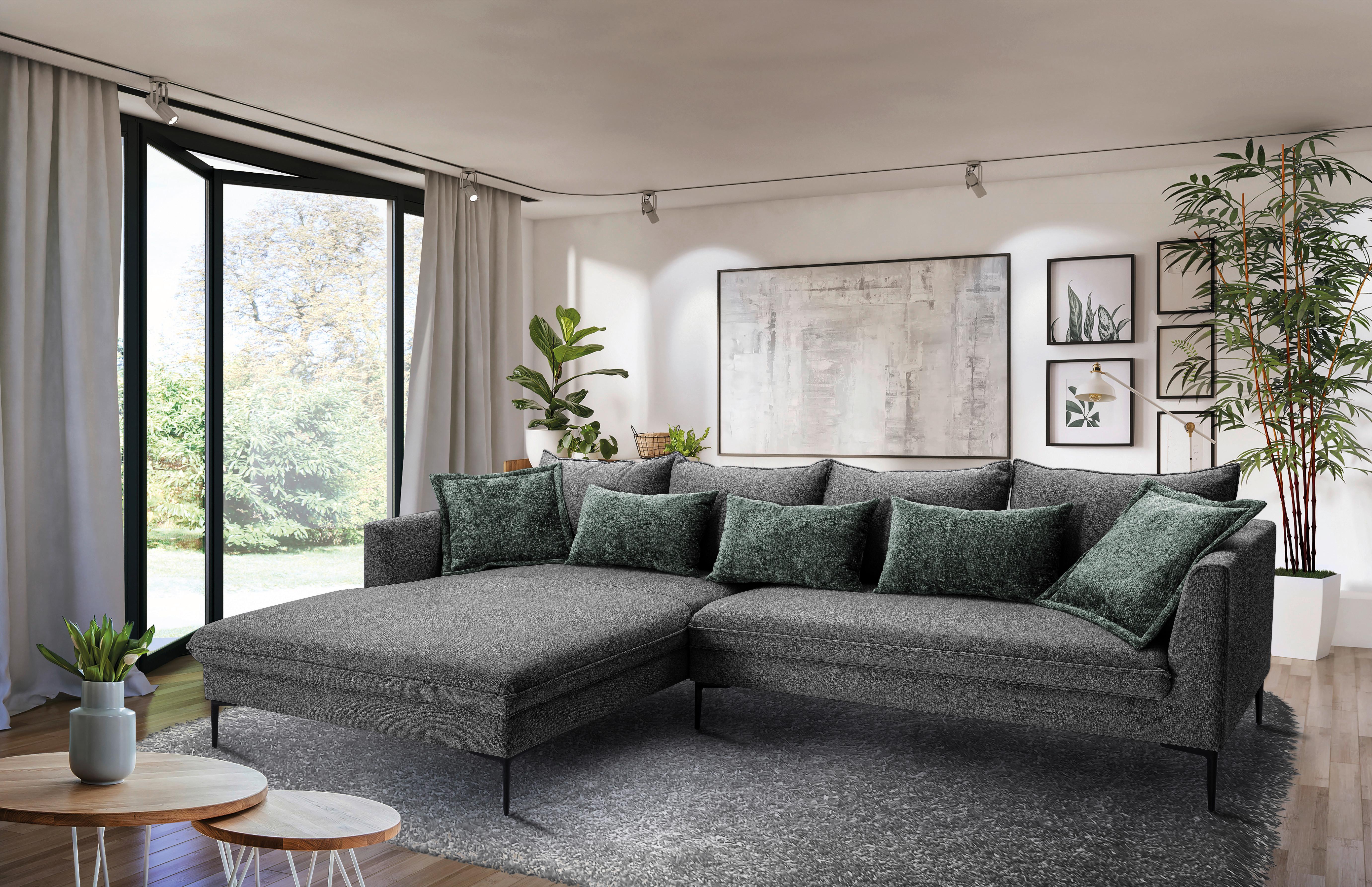 Ecksofa Piazza Dunkelgrau S: 187x321cm - Dunkelgrau/Schwarz, Design, Textil (187/321cm) - Livetastic