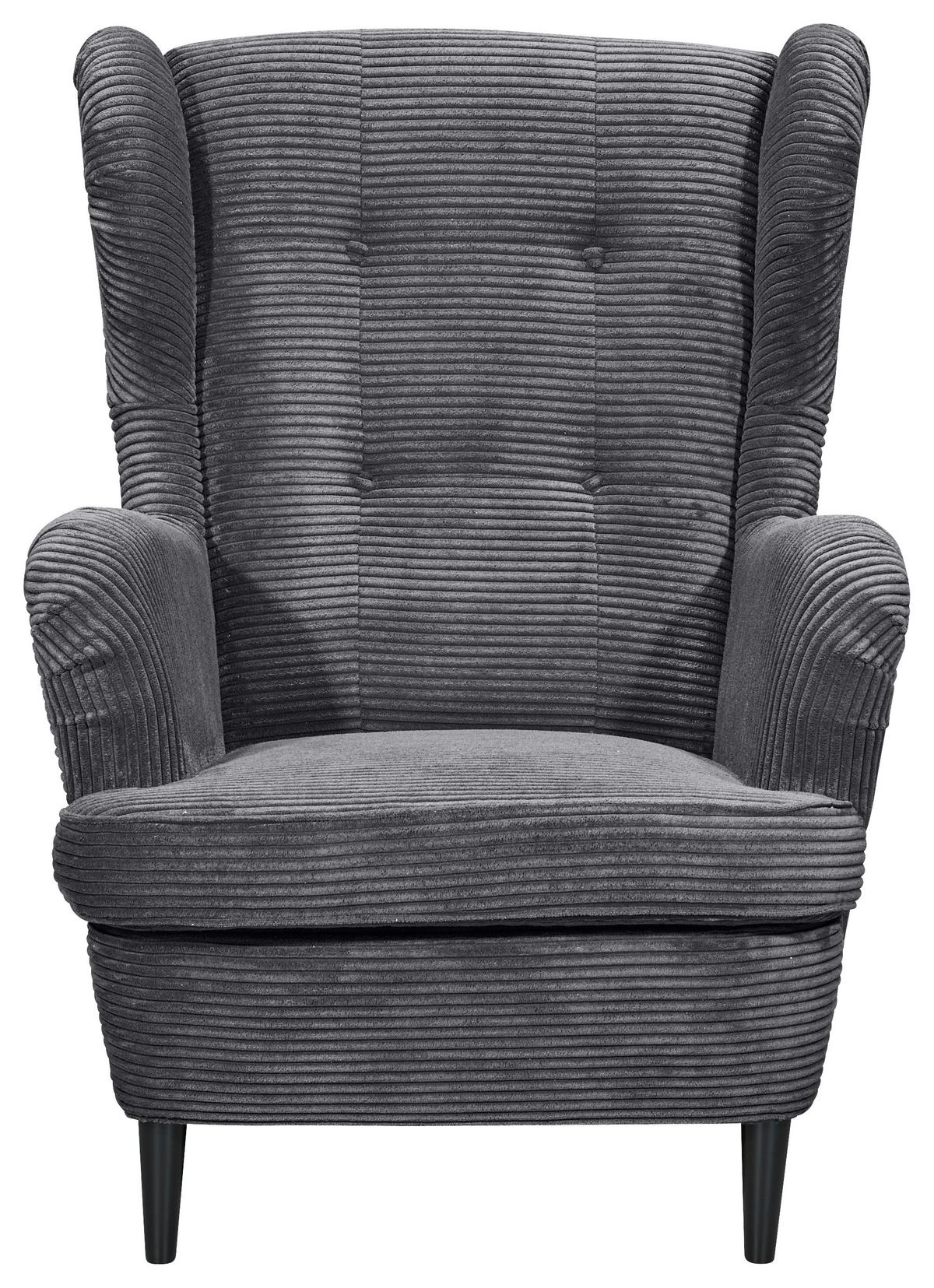 Ohrenesessel Oskar Dunkelgrau B: 78 cm - Dunkelgrau/Schwarz, Basics, Textil (78/102/98cm) - MID.YOU