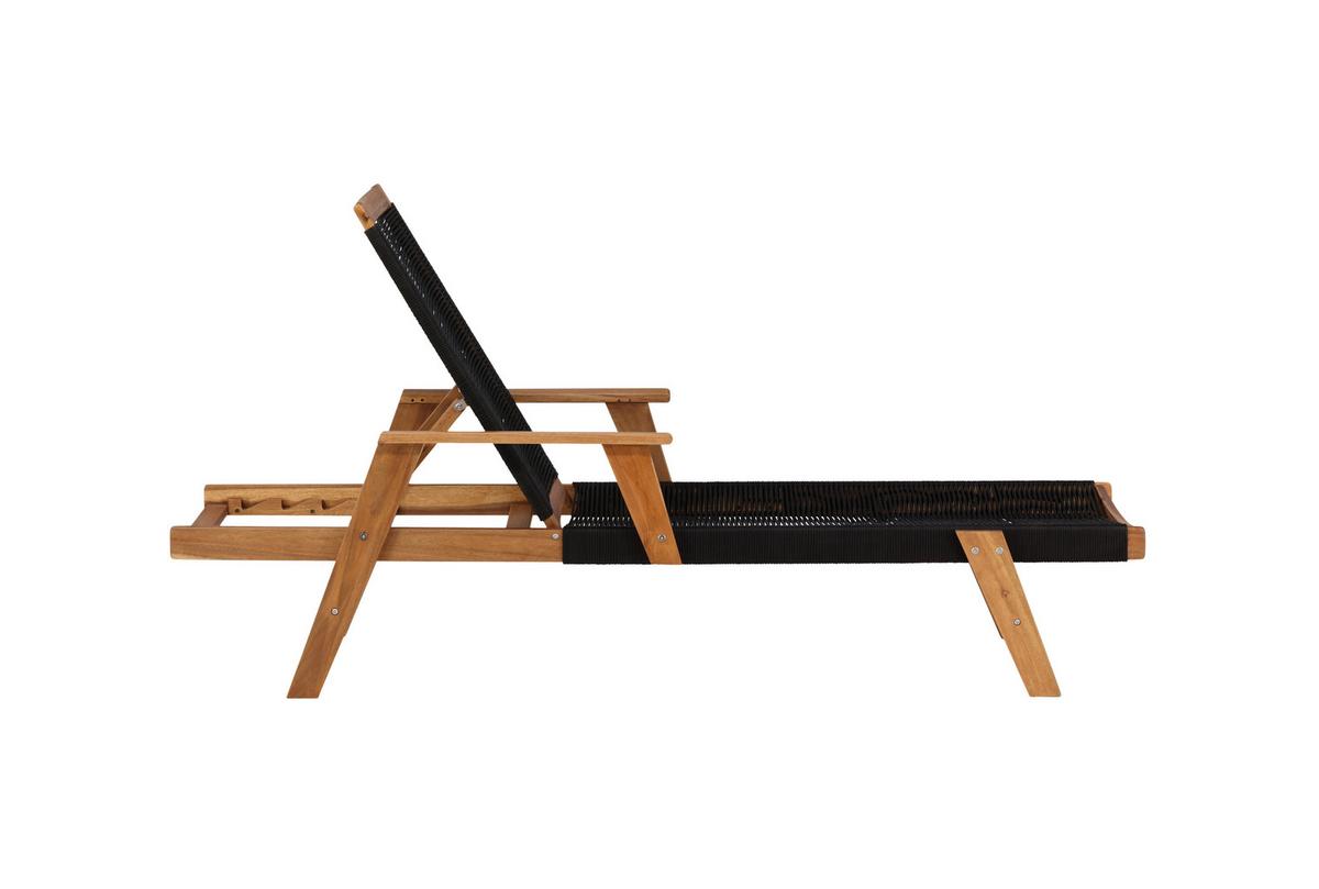 Sonnenliege Little John Akazienholz Verstellbar - Schwarz/Akaziefarben, KONVENTIONELL, Holz (73/35/200cm) - Gardenson