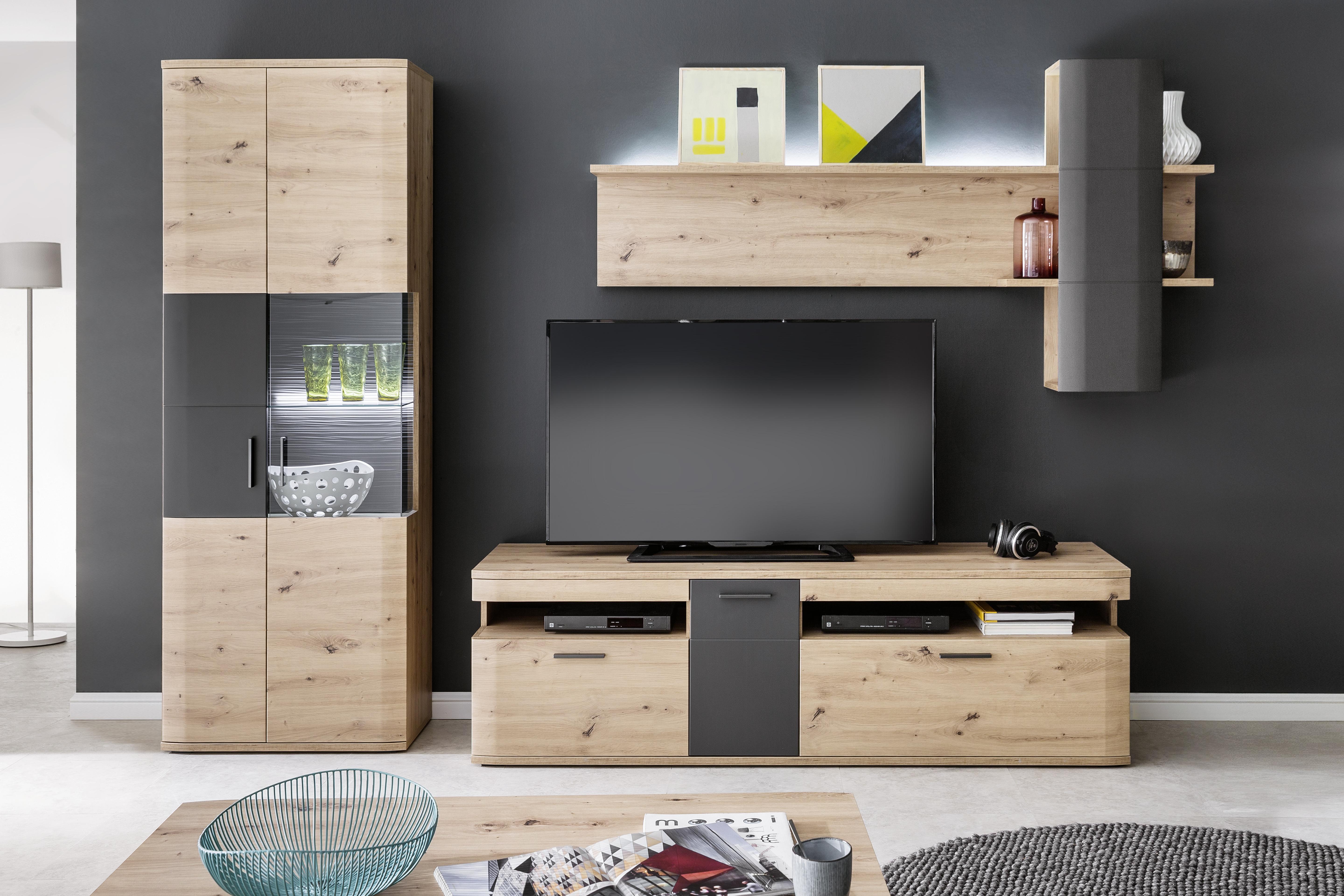 Wandboard Cortona B: 180 cm Anthrazit/Eichefarben - Eichefarben/Anthrazit, Design, Holzwerkstoff (180/96/25cm) - Livetastic