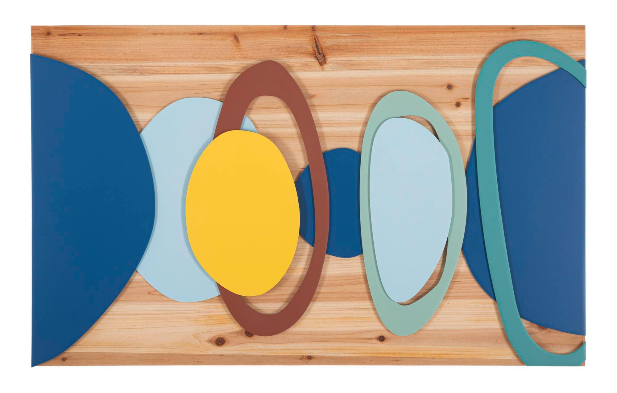 Wanddeko Wood Color Blau, Gelb, Naturfarbe B: 80cm - Blau/Gelb, Basics, Holz/Metall (80/50/2.5cm)