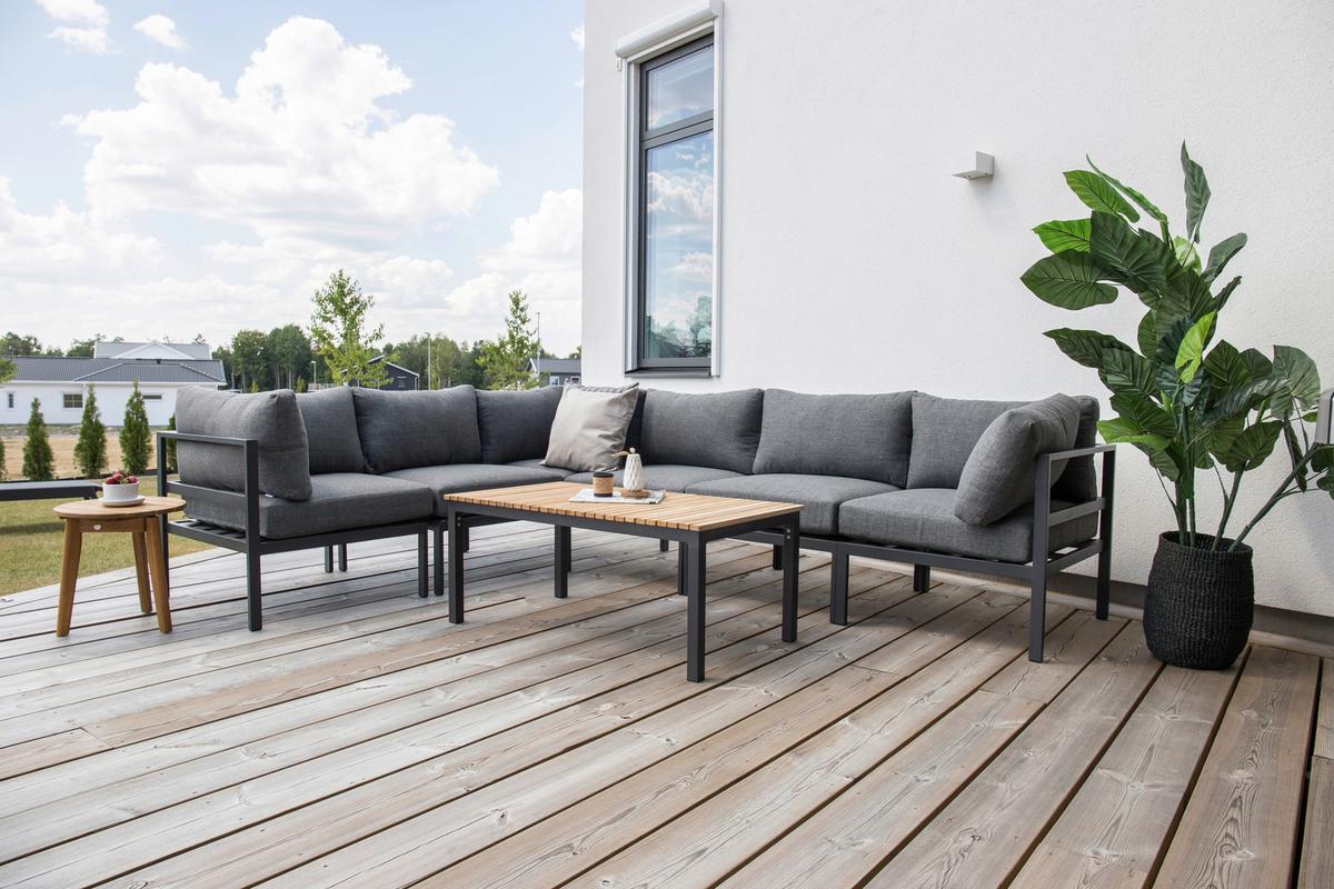 Loungetisch Brasilia - Schwarz/Teakfarben, KONVENTIONELL, Holz/Metall (110/60/45cm) - Gardenson