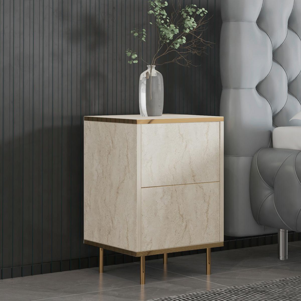 Nachttisch Imaj Beige B: 40cm - Beige/Schwarz, Design, Holzwerkstoff/Metall (40/60/35cm) - Livetastic