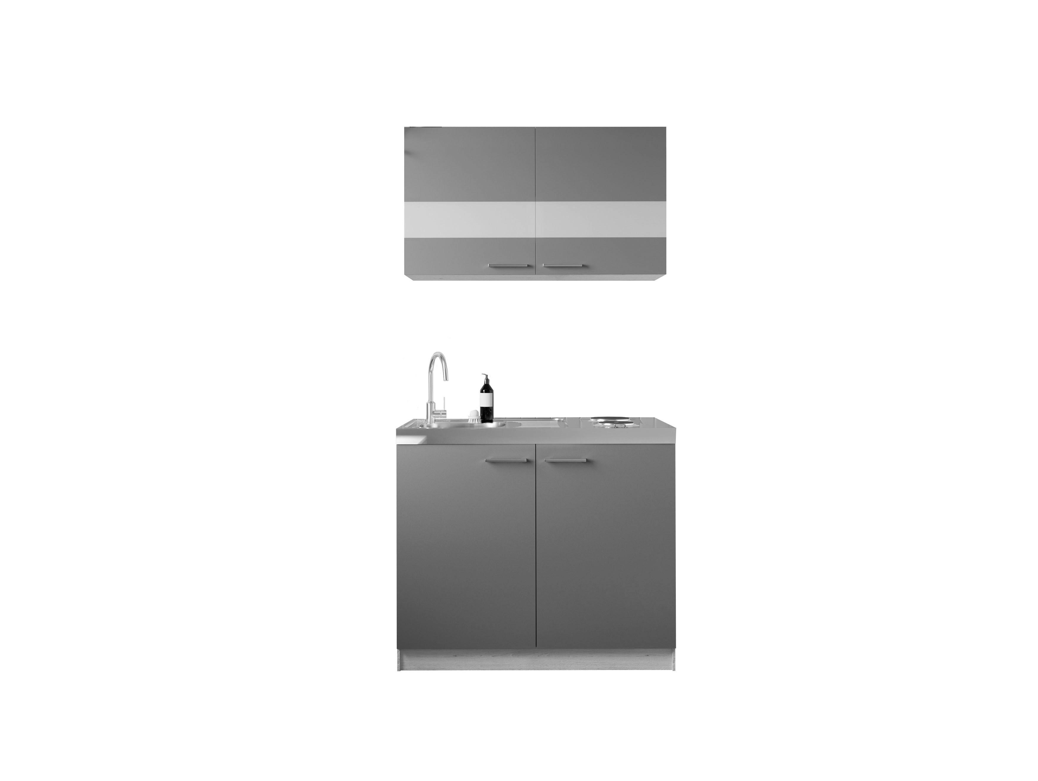 Miniküche Merle Grau/Eiche Dekor B:100cm - Eichefarben/Grau, Basics, Glas/Holzwerkstoff (100cm) - Respekta