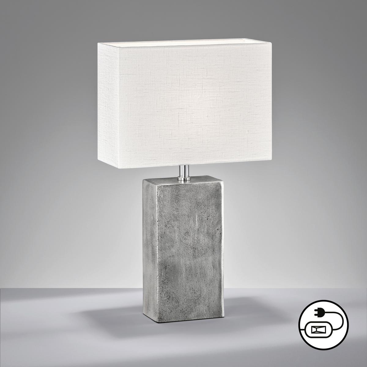 Tischleuchte 50509 Amiens - Weiß/Nickelfarben, KONVENTIONELL, Textil/Metall (30/13/50cm) - Fischer & Honsel