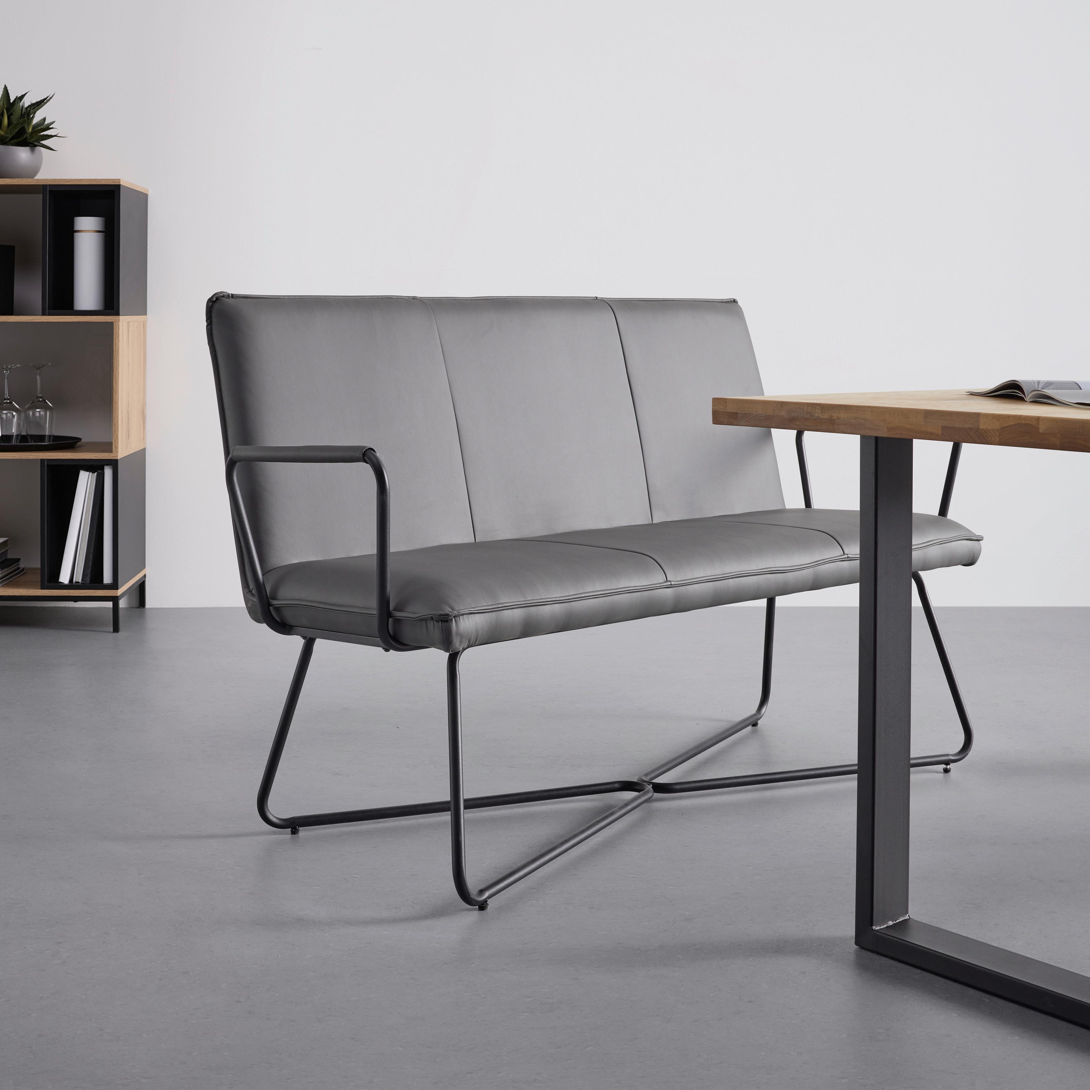 Lavice z koženky Bosco - šedá - šedá/černá, Moderní, kov/dřevo (140/90/62cm) - Bessagi Home
