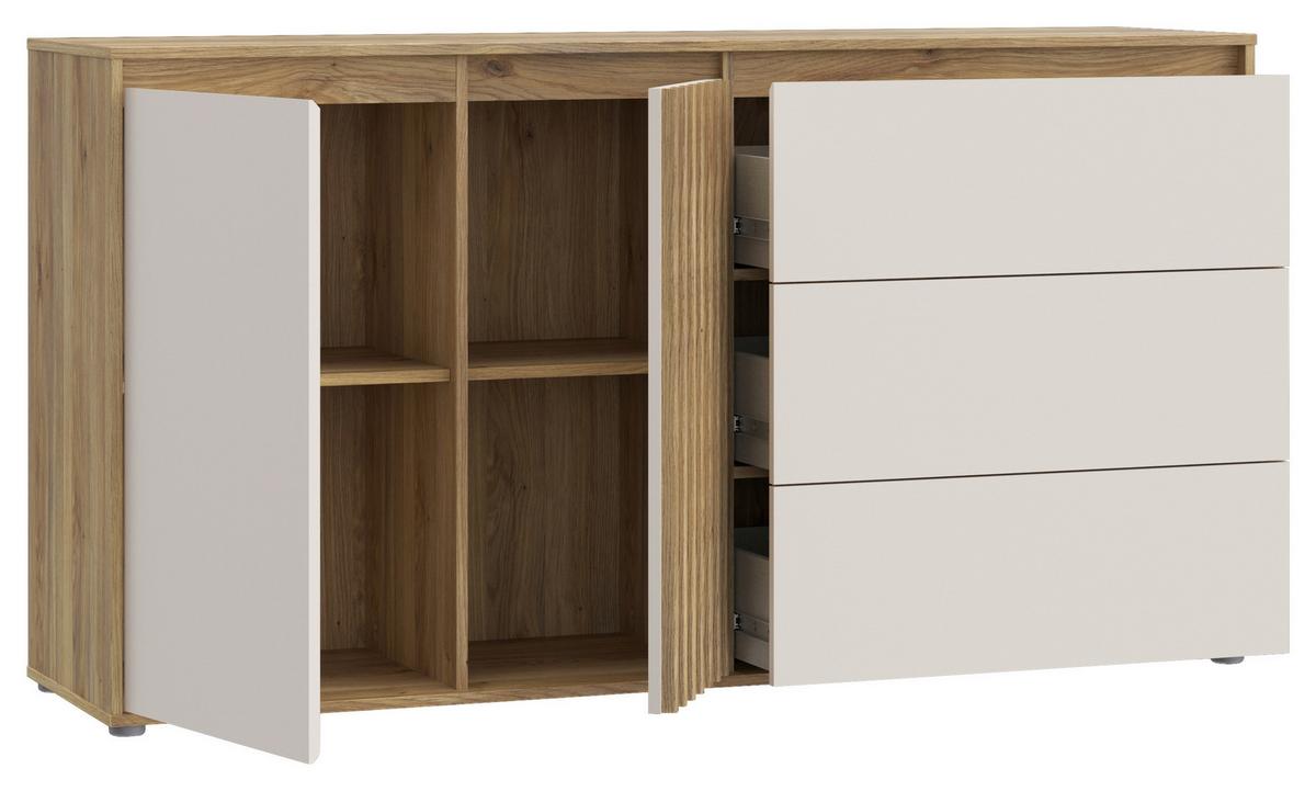 Komód Eliston - tölgyfa színű/homokszínű, Natur, műanyag/faalapú anyag (159,3/84,9/41,5cm) - Modern Living